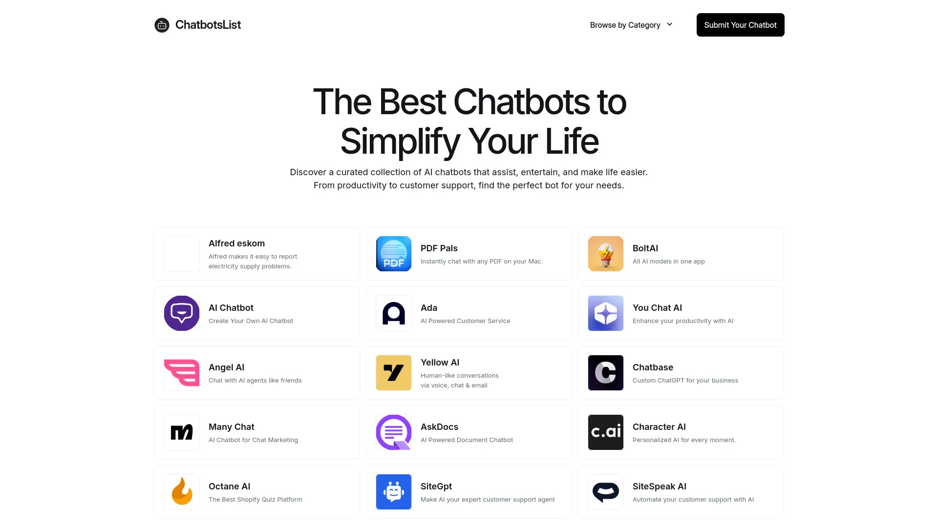 ChatbotsList website preview