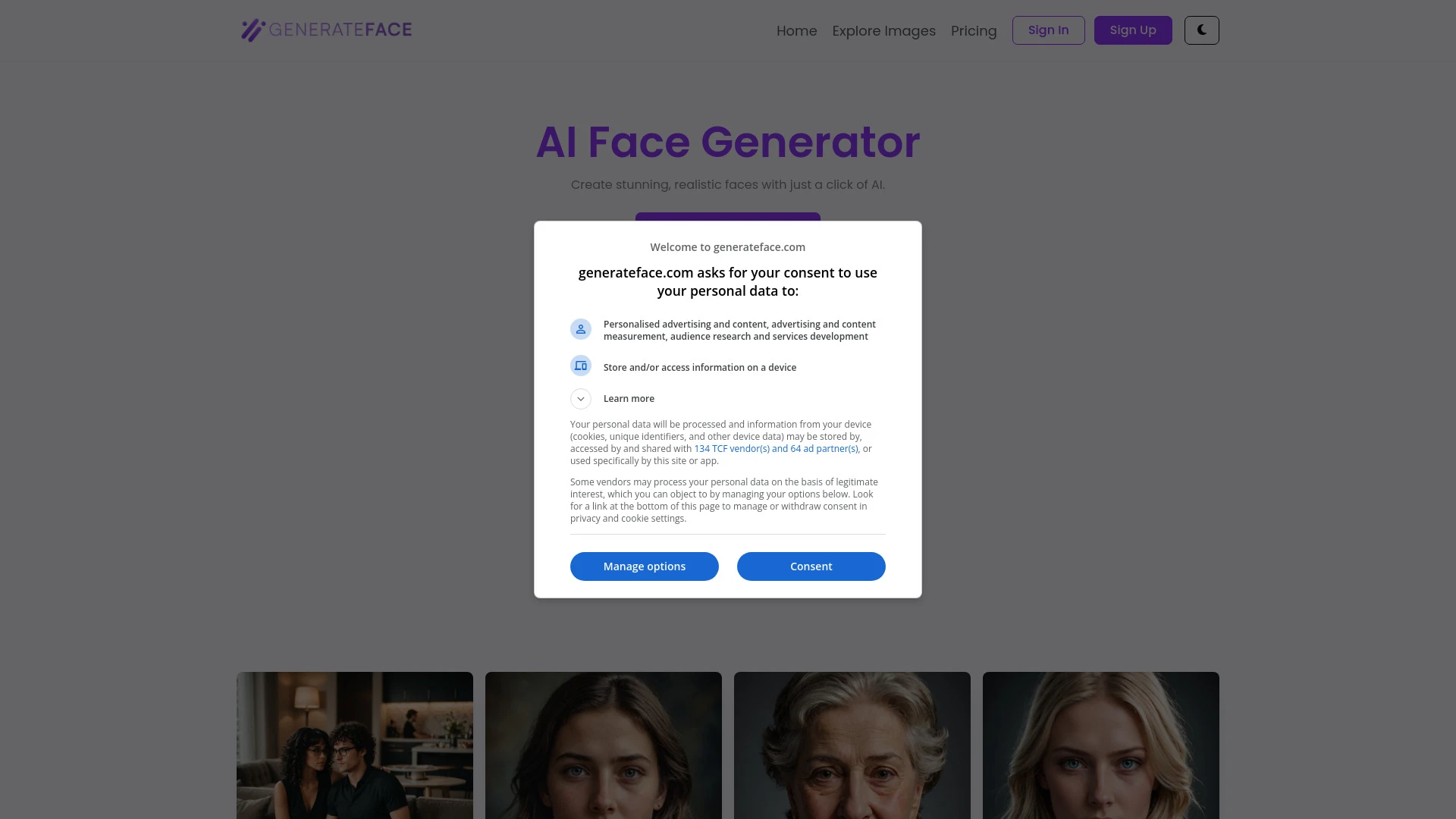 GenerateFace.com website preview