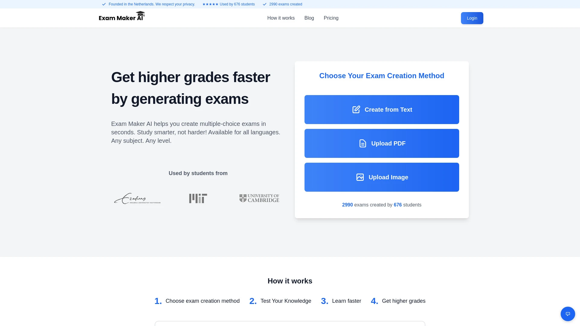 Exam Maker AI website preview