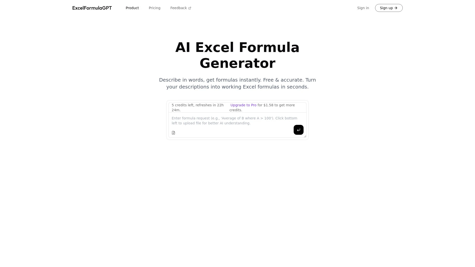 Excel Formula GPT website preview