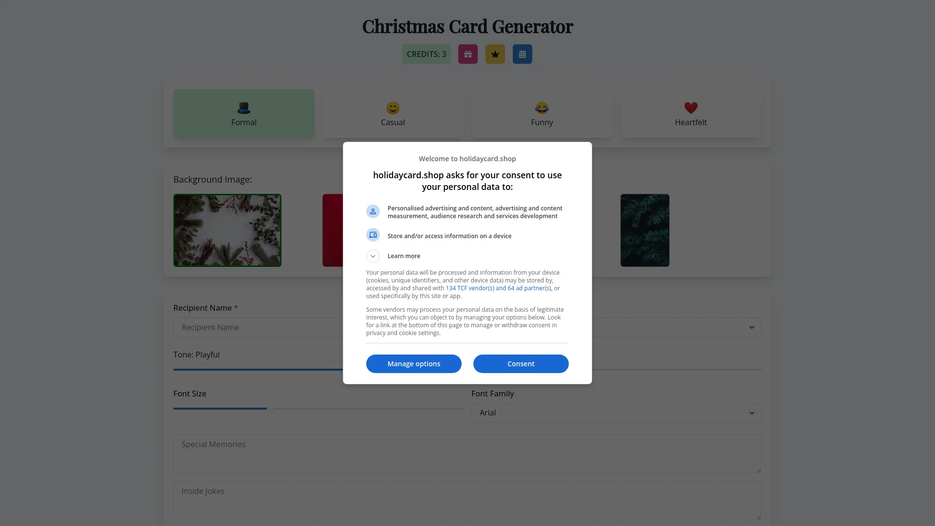 AI Holiday Card Message Generator website preview