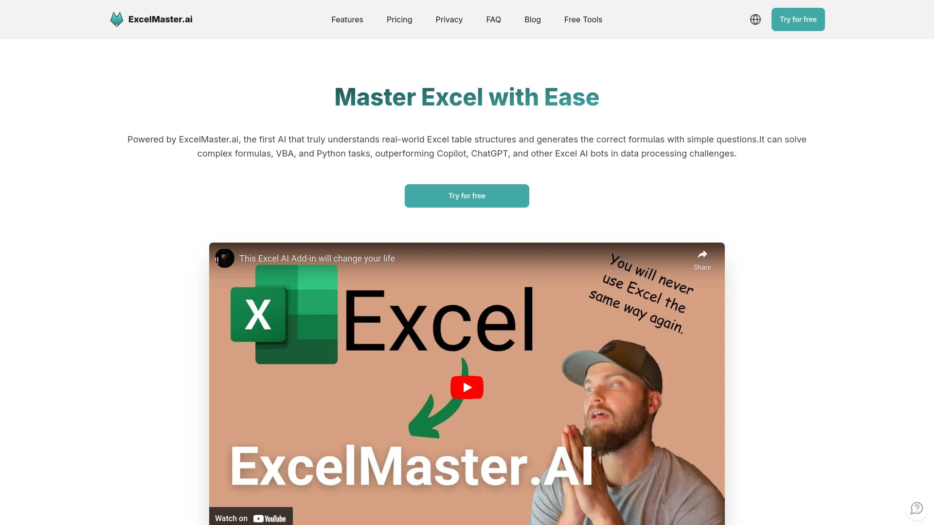 ExcelMaster.ai website preview