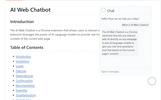 AI Web Chatbot website preview