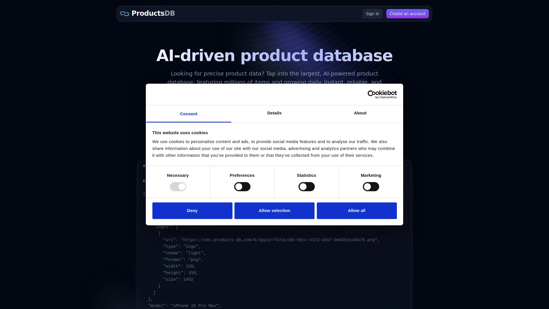 Products-DB website preview