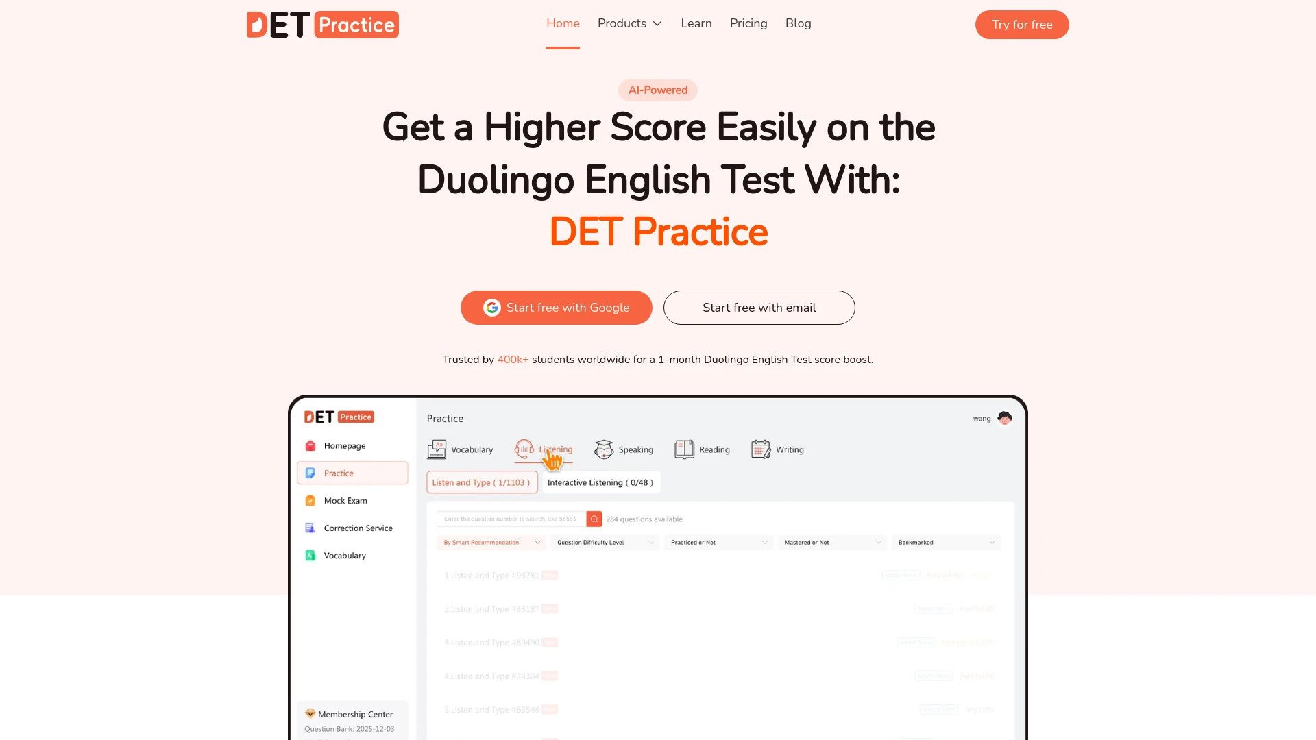 DET Practice website preview