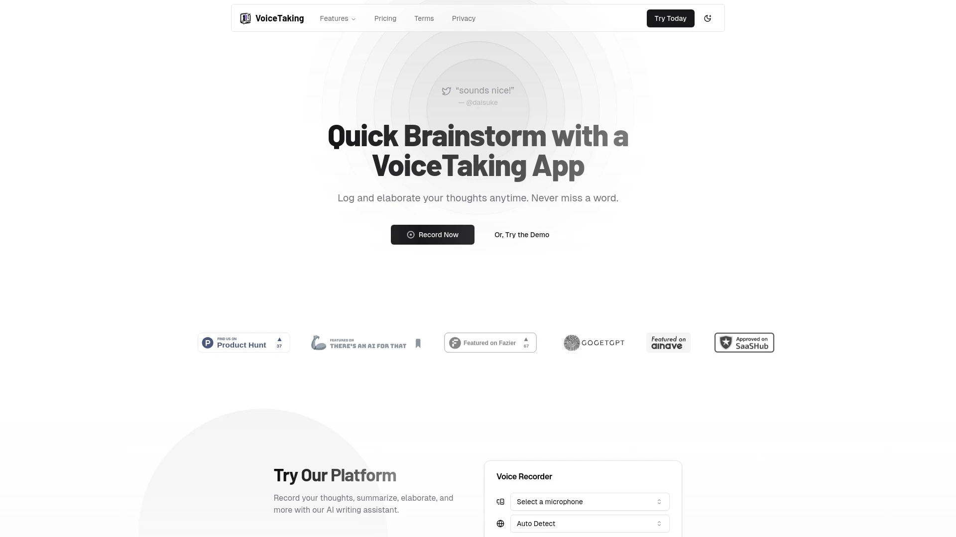 VoiceTaking website preview