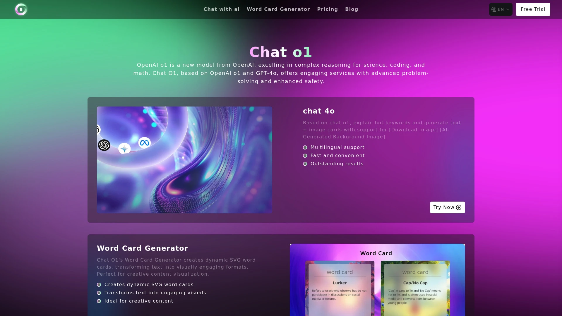 Chat O1 website preview