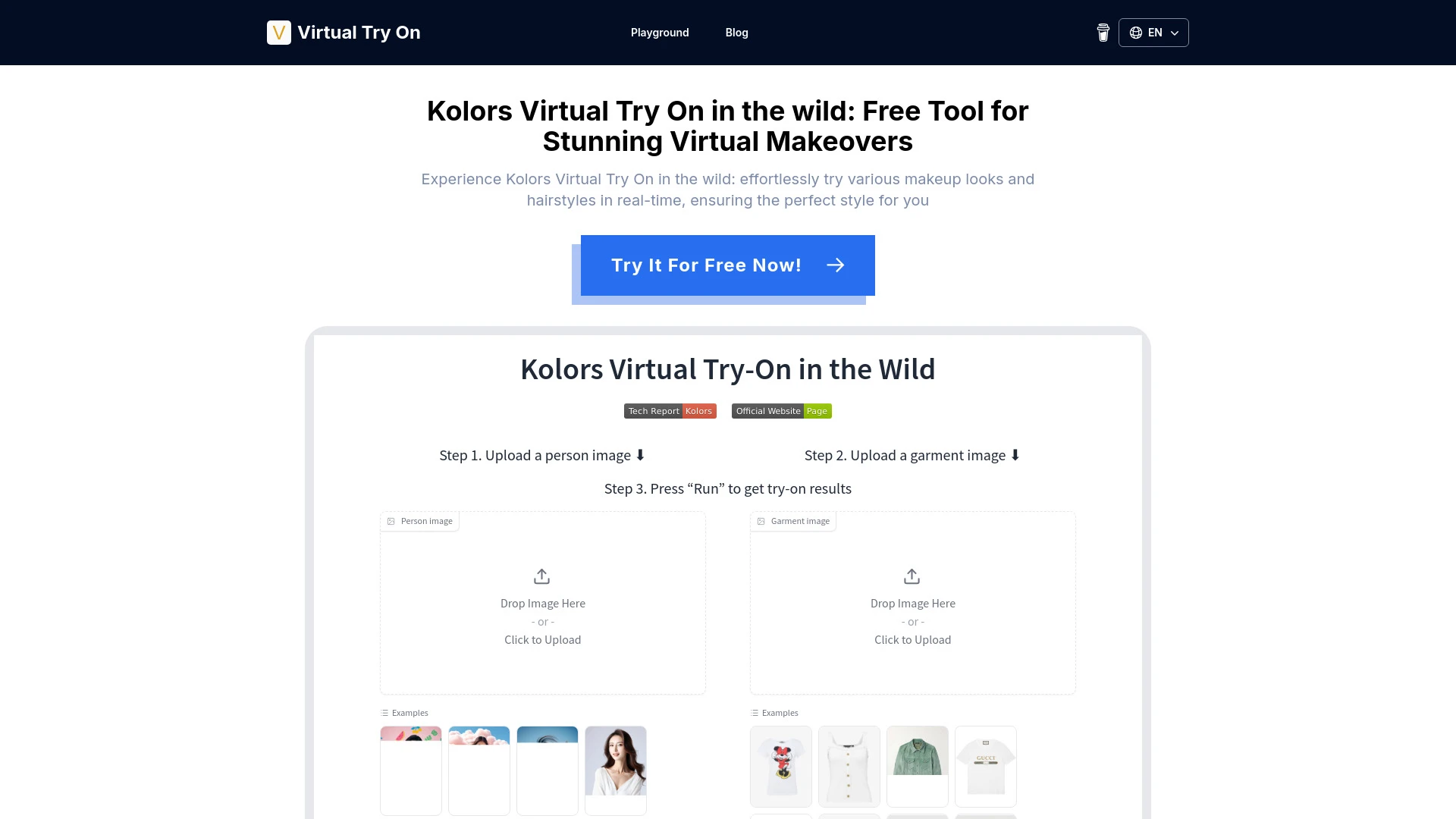 Kolors Virtual Try On AI website preview