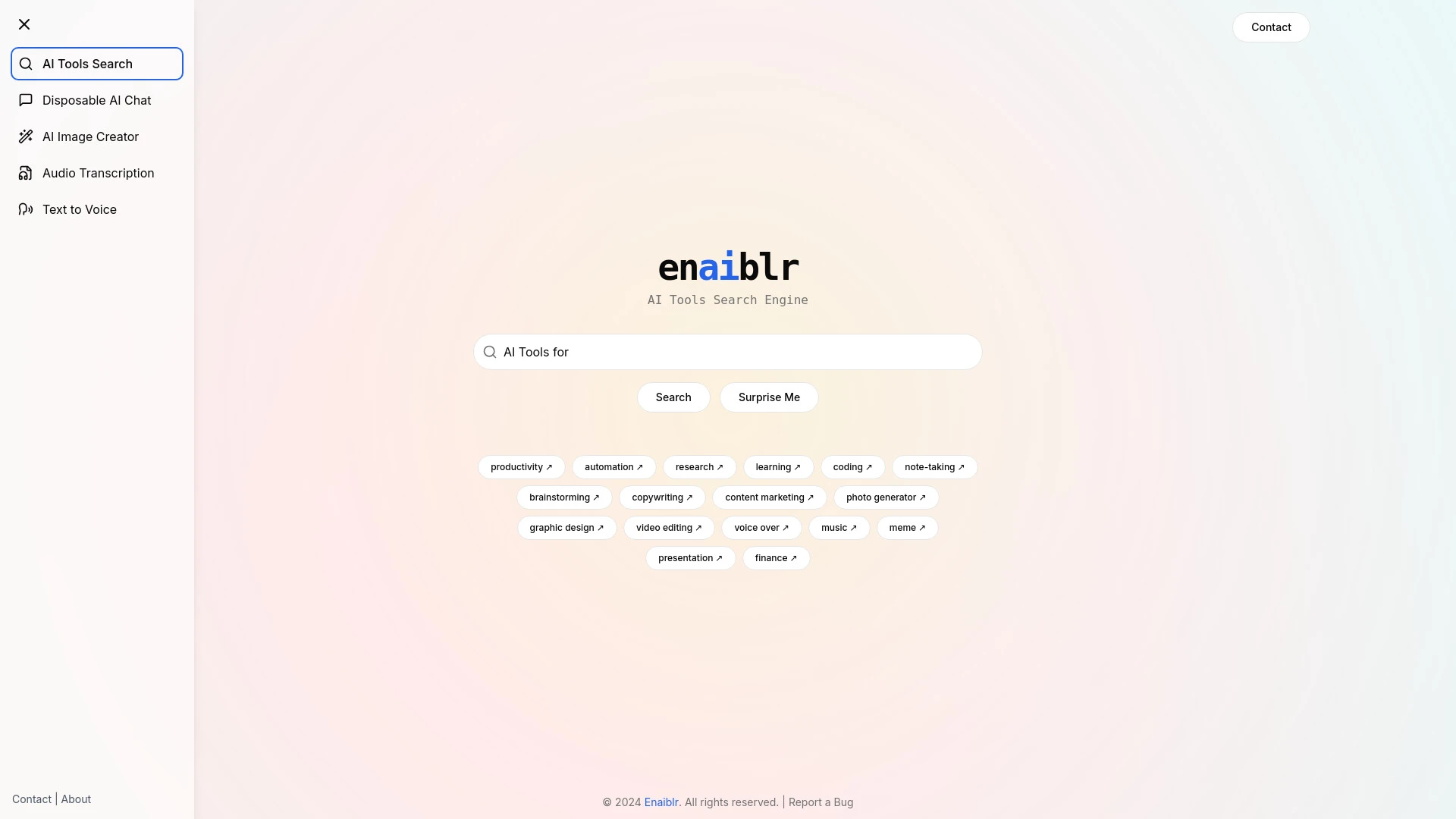 enaiblr - AI Tools Search Engine website preview