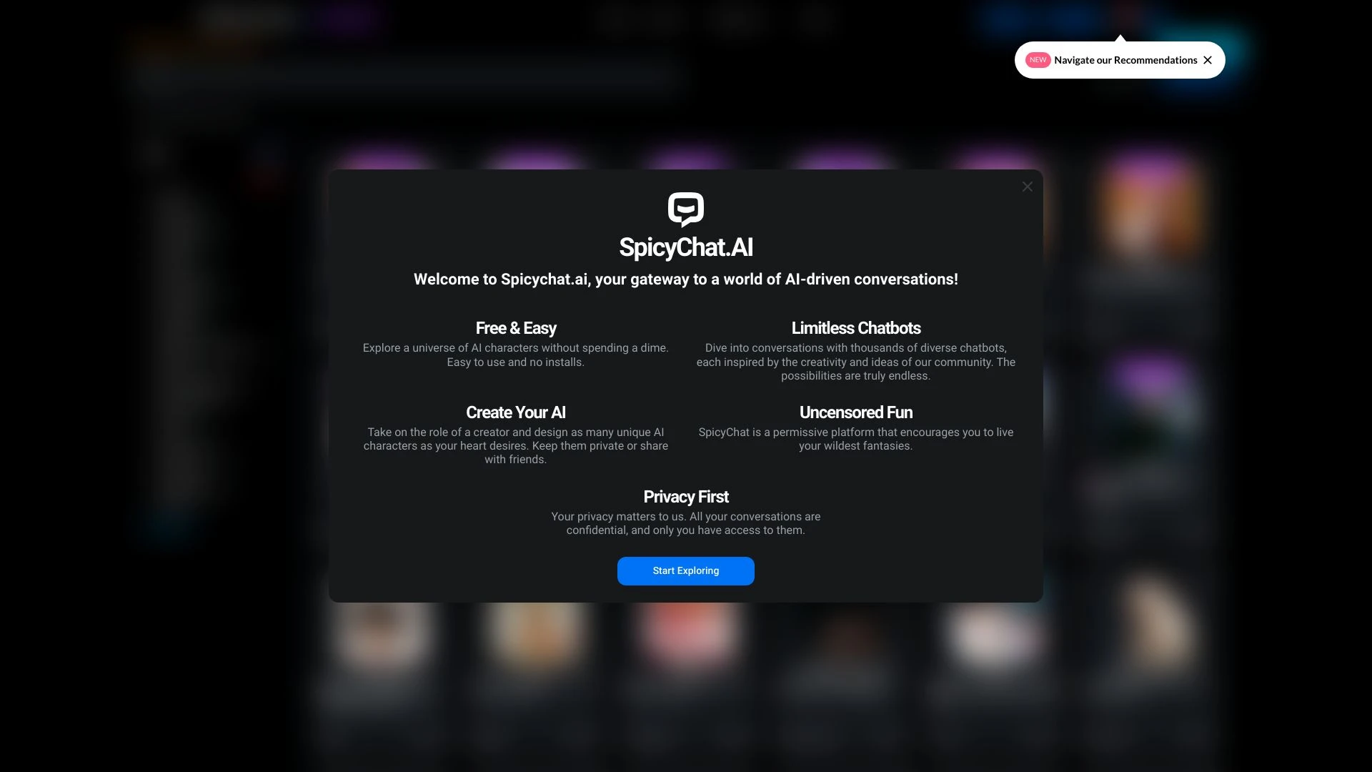 SpicyChat AI website preview