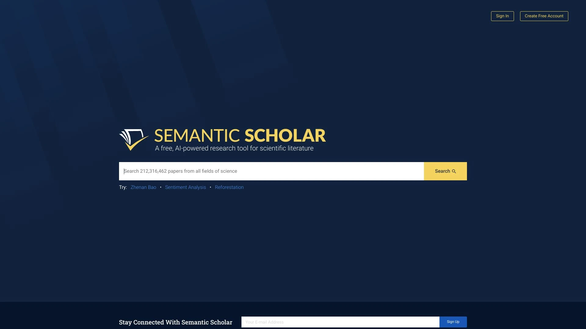 Semantic Scholar website preview