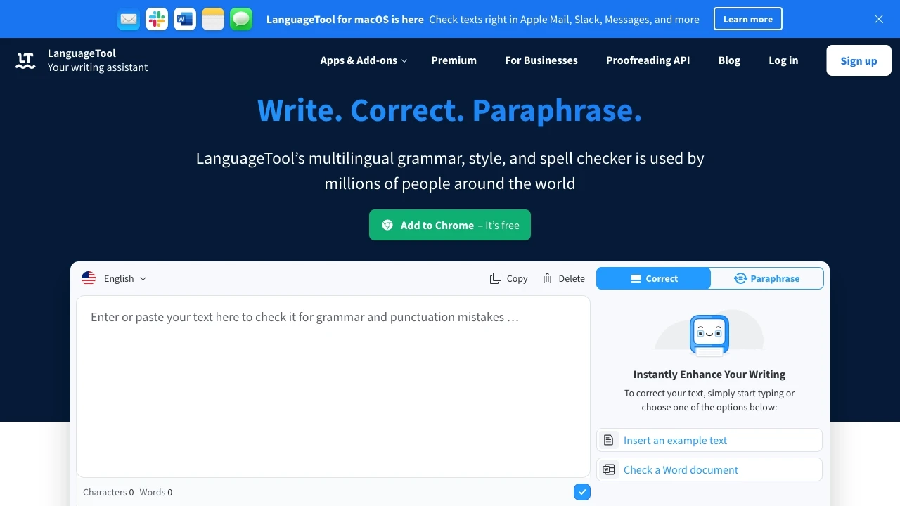 LanguageTool website preview