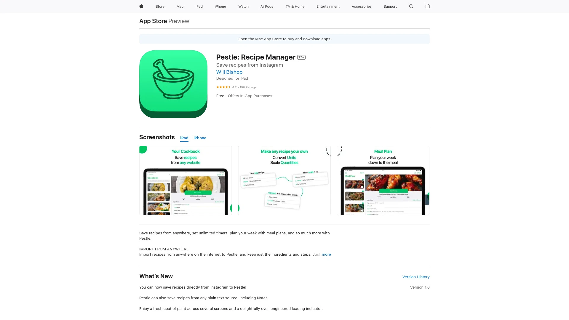 Pestle Recipe Manager website preview