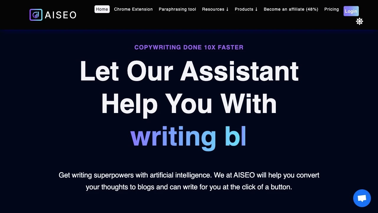 AISEO - AI writing assistant, Copywriting & Paraphrasing Tool website preview