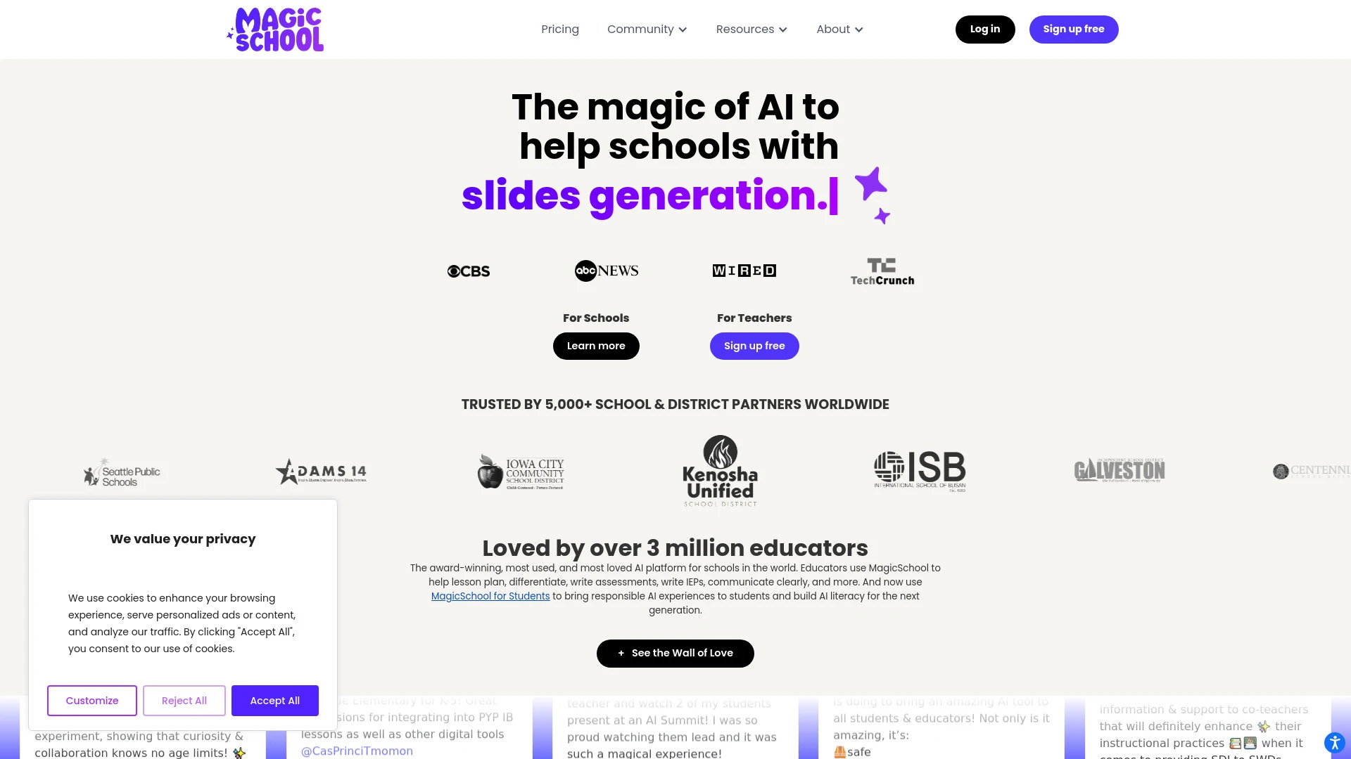 MagicSchool website preview