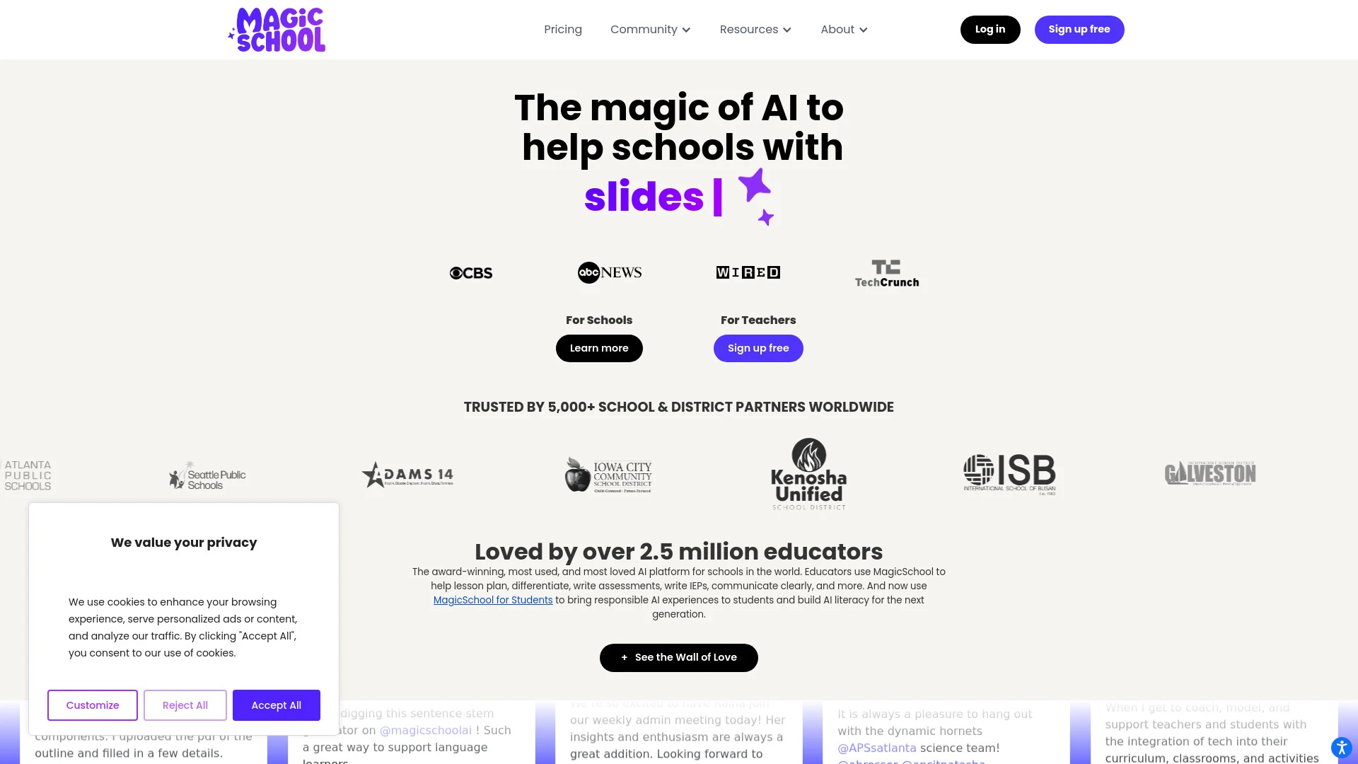 MagicSchool AI website preview