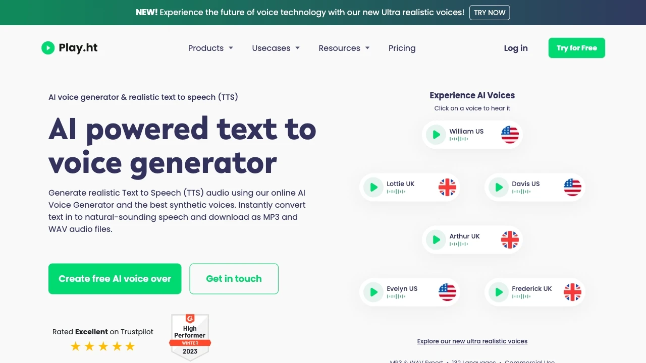 PlayHT: AI Voice Generator & Realistic Text to Speech Online website preview