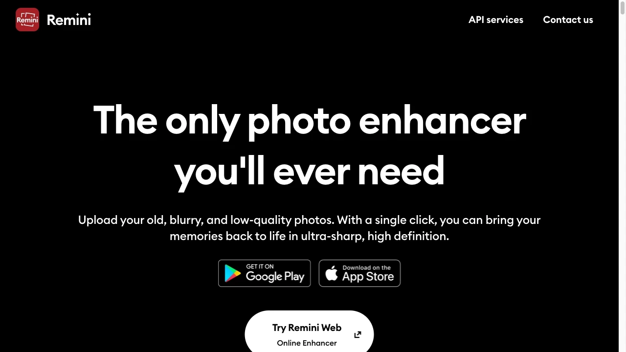 Remini - AI Photo Enhancer website preview