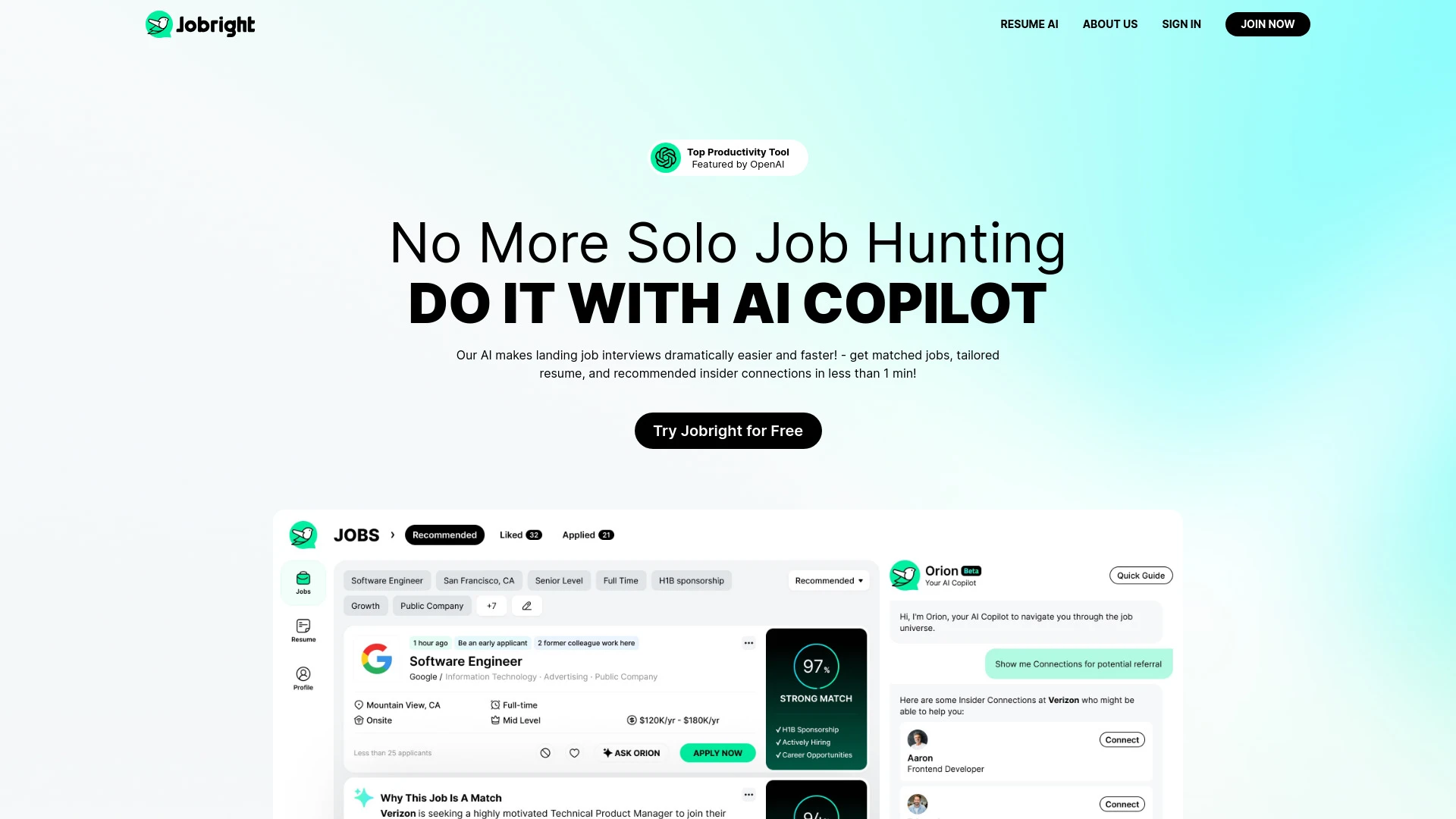 Jobright: Your AI Job Search Copilot website preview