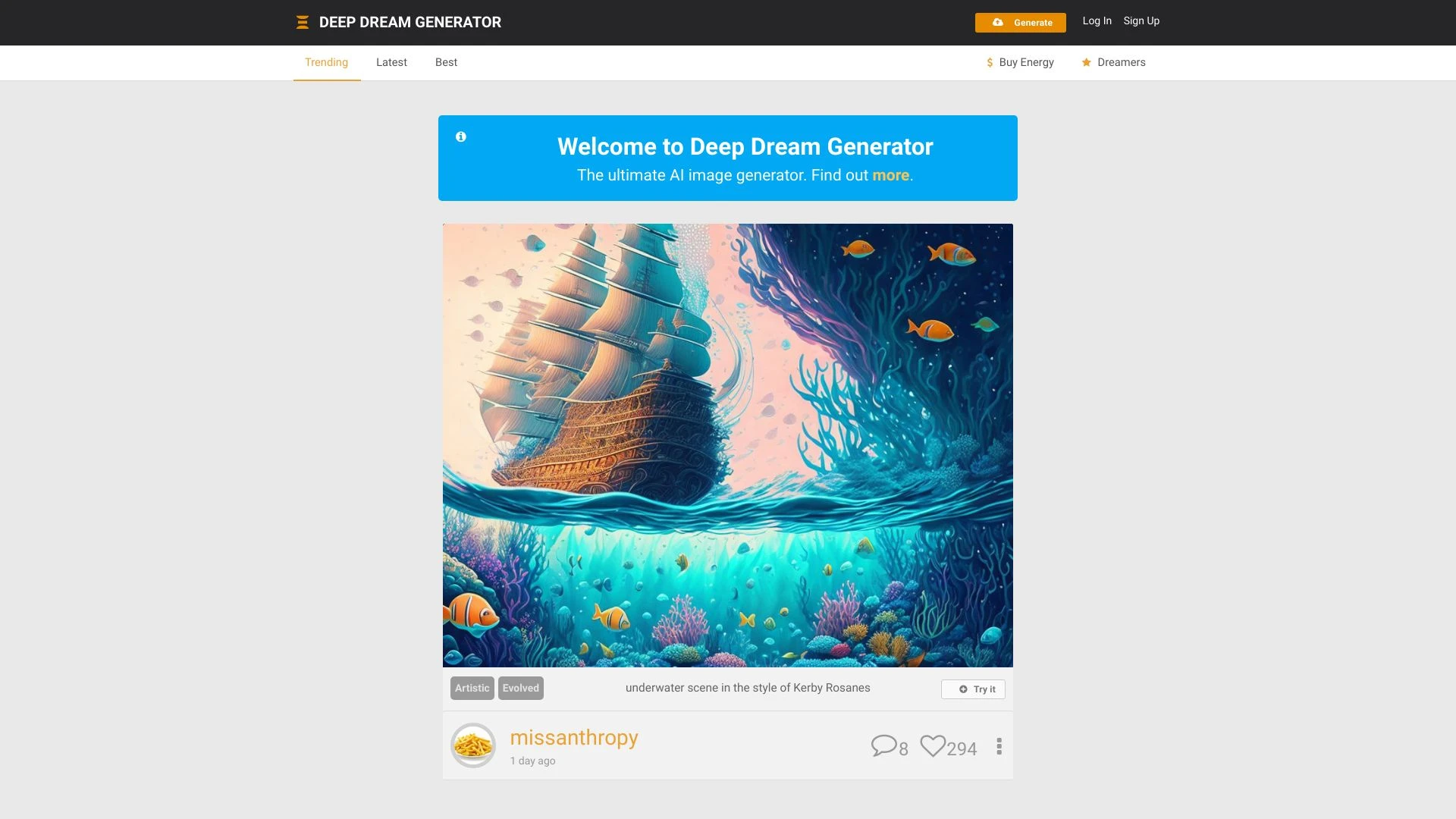 Deep Dream Generator website preview