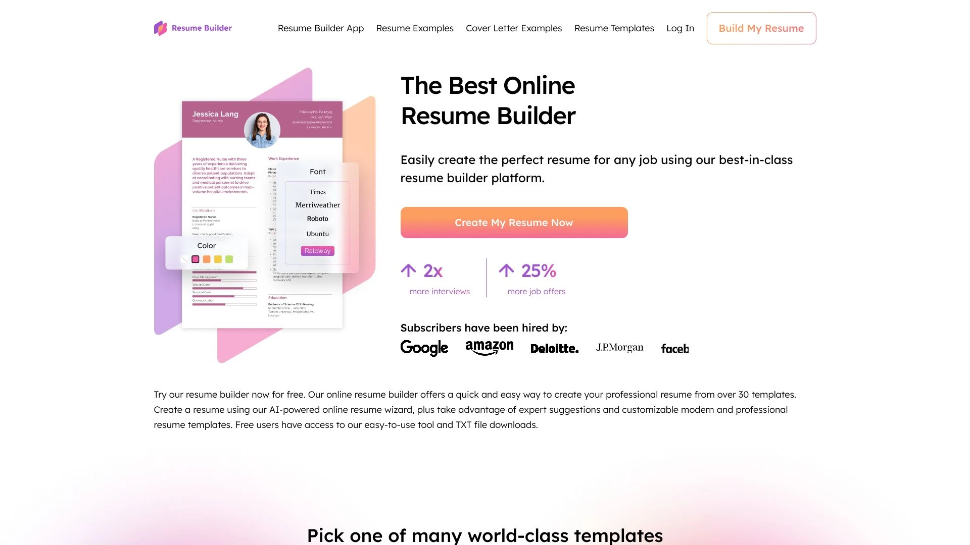 ResumeBuilder.com website preview