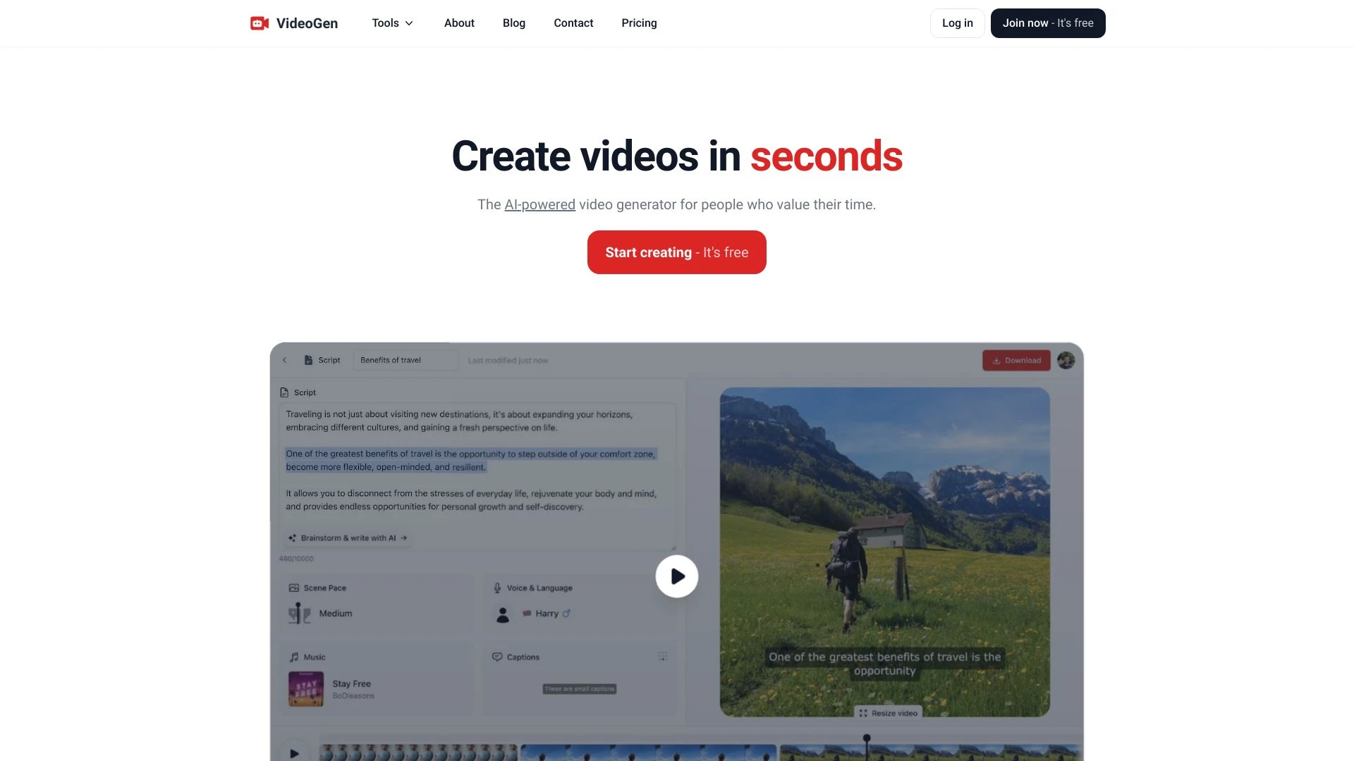 VideoGen - AI Video Generator website preview