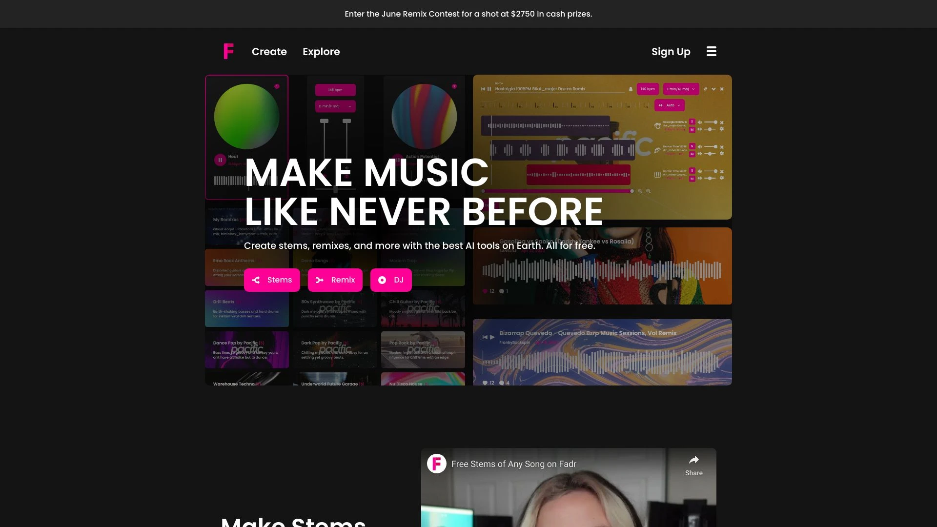 Fadr - AI Music Maker website preview