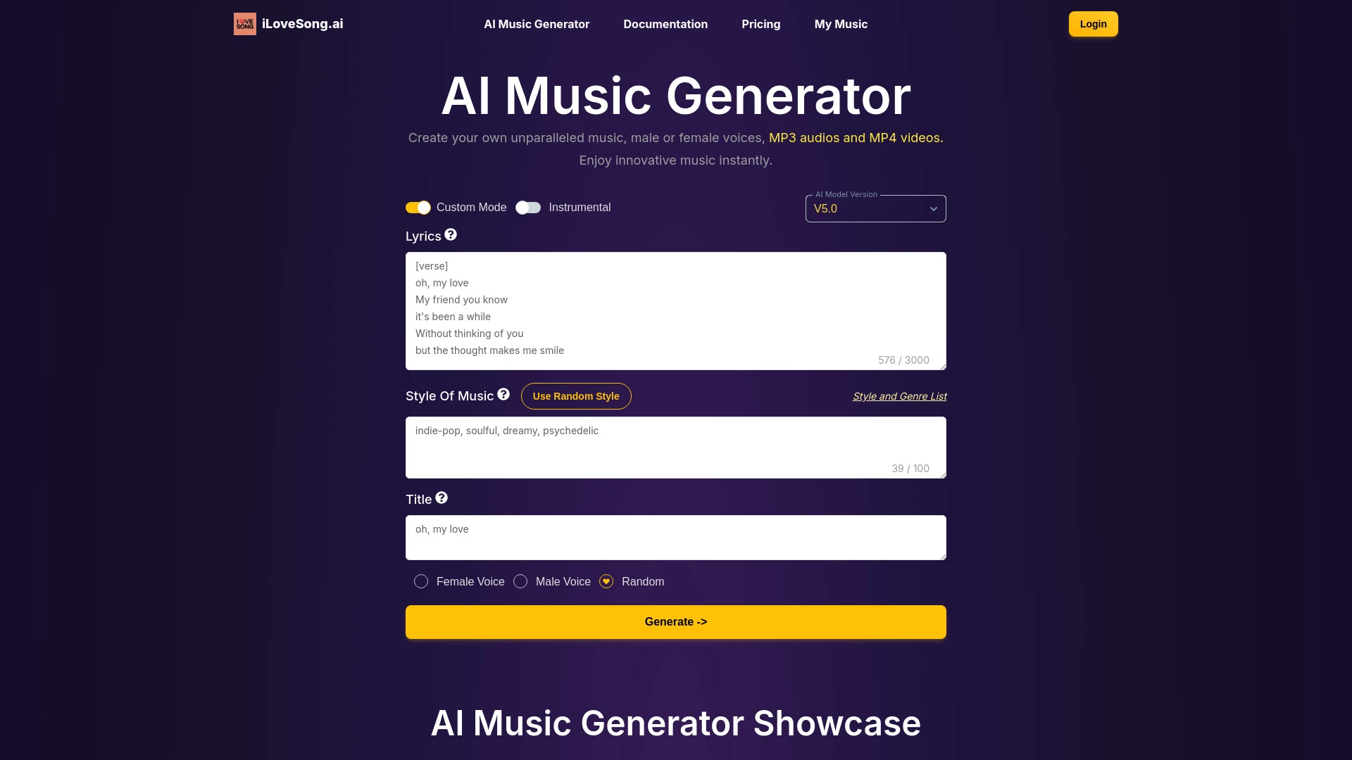 iLoveSong.ai website preview