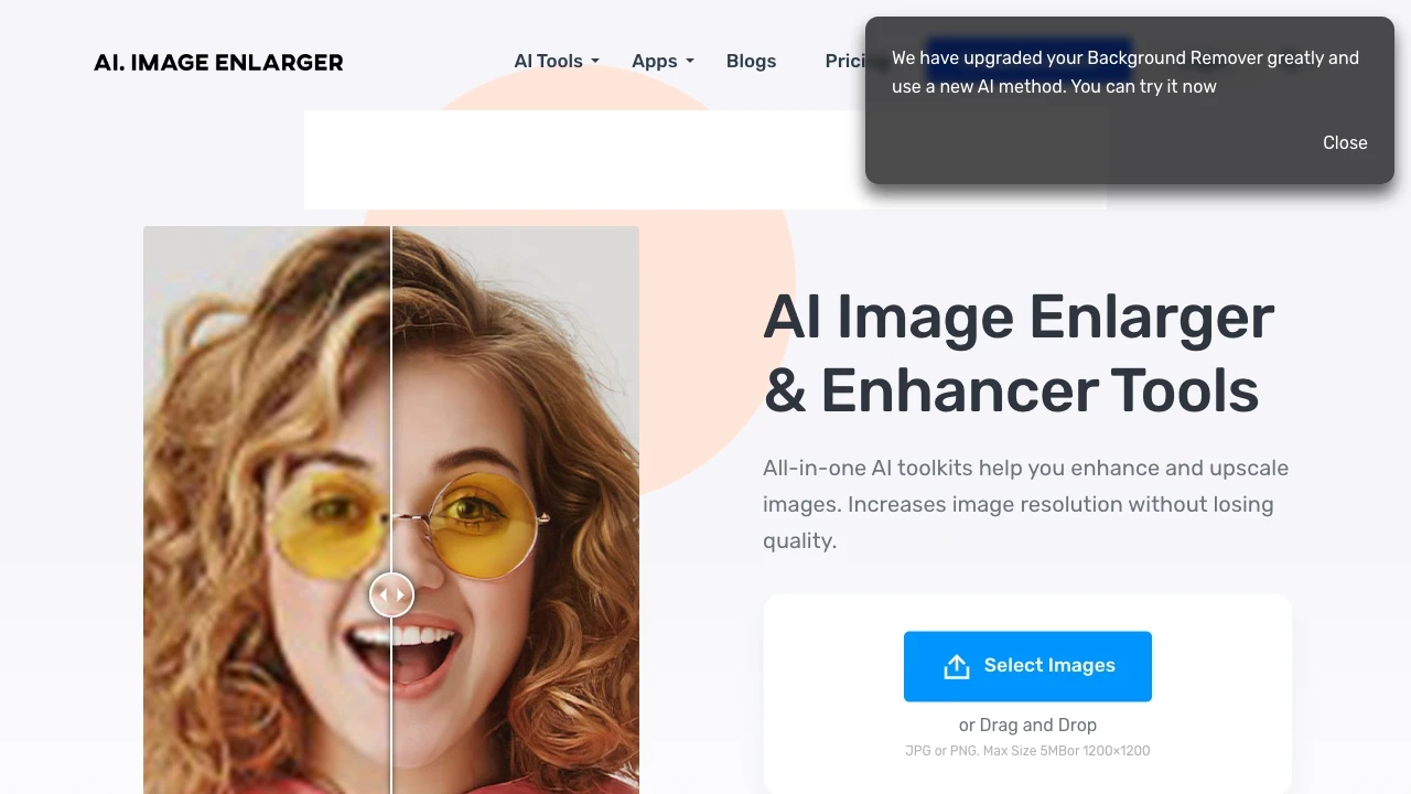 AI Image Enlarger website preview