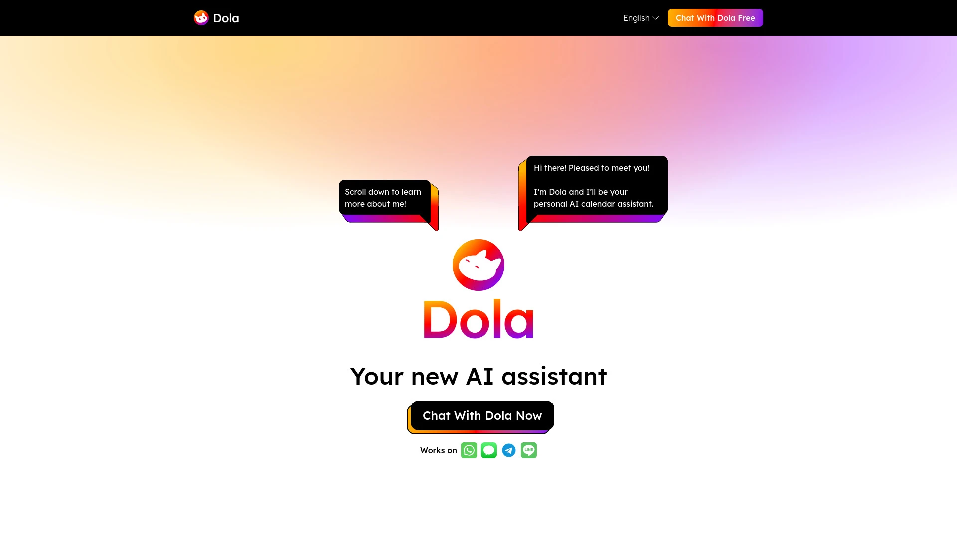 Dola AI Calendar Assistant website preview