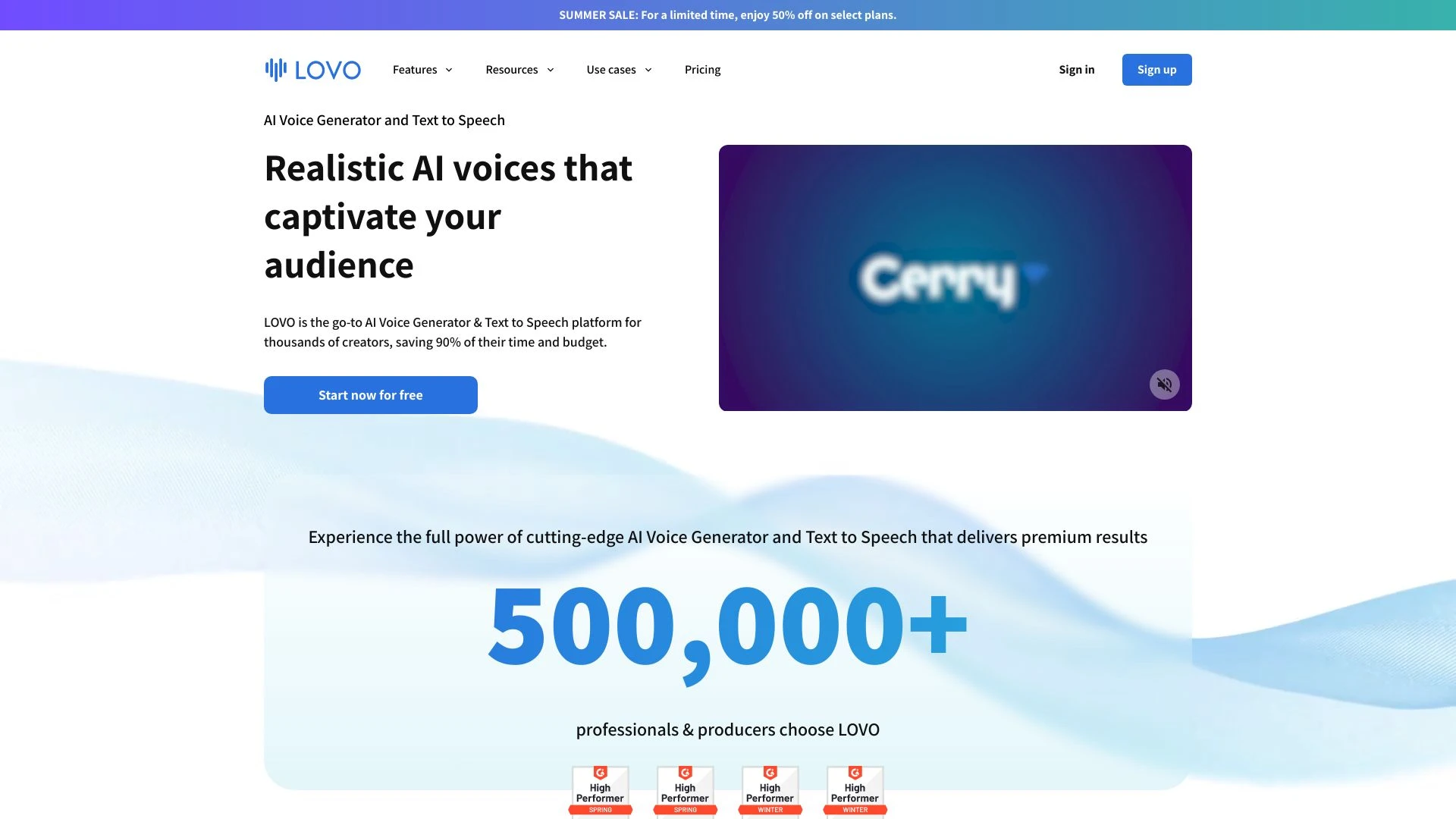 LOVO AI Voice Generator website preview