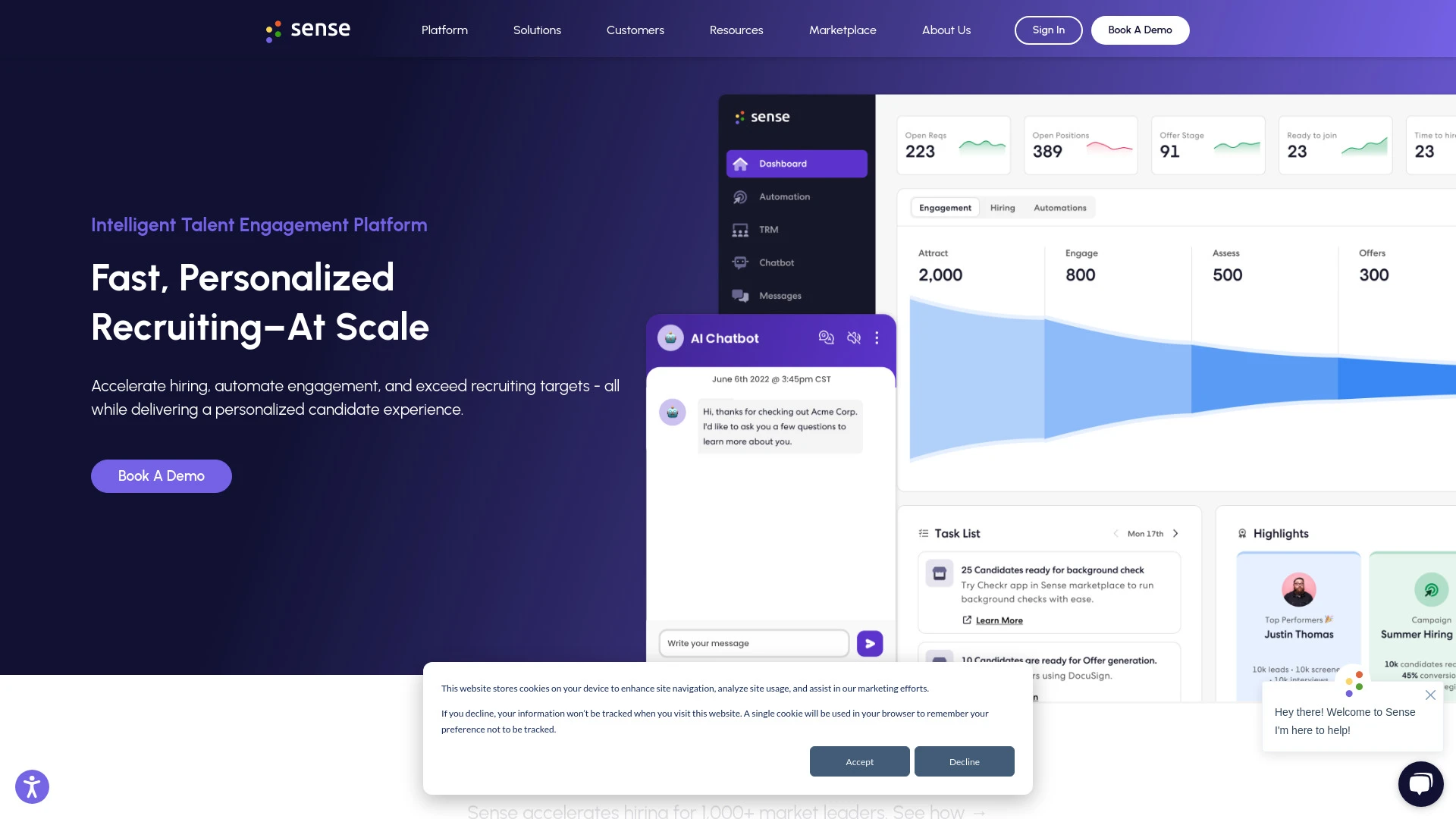 Sense Talent Engagement Platform website preview