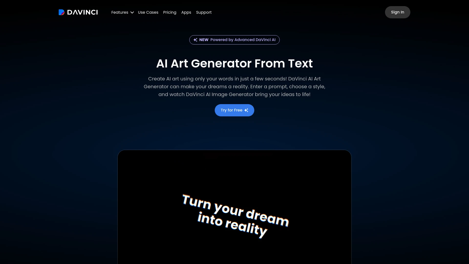 DaVinci AI Art Generator website preview