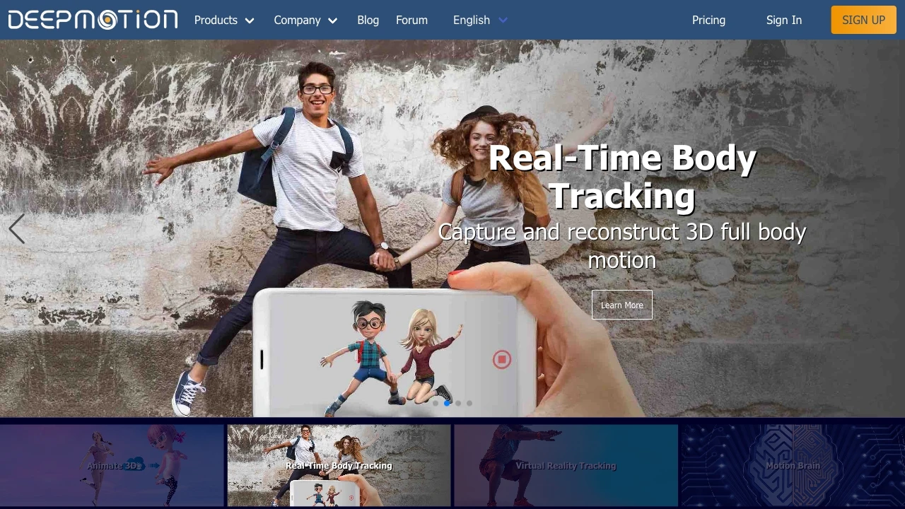DeepMotion - AI Motion Capture & Body Tracking website preview