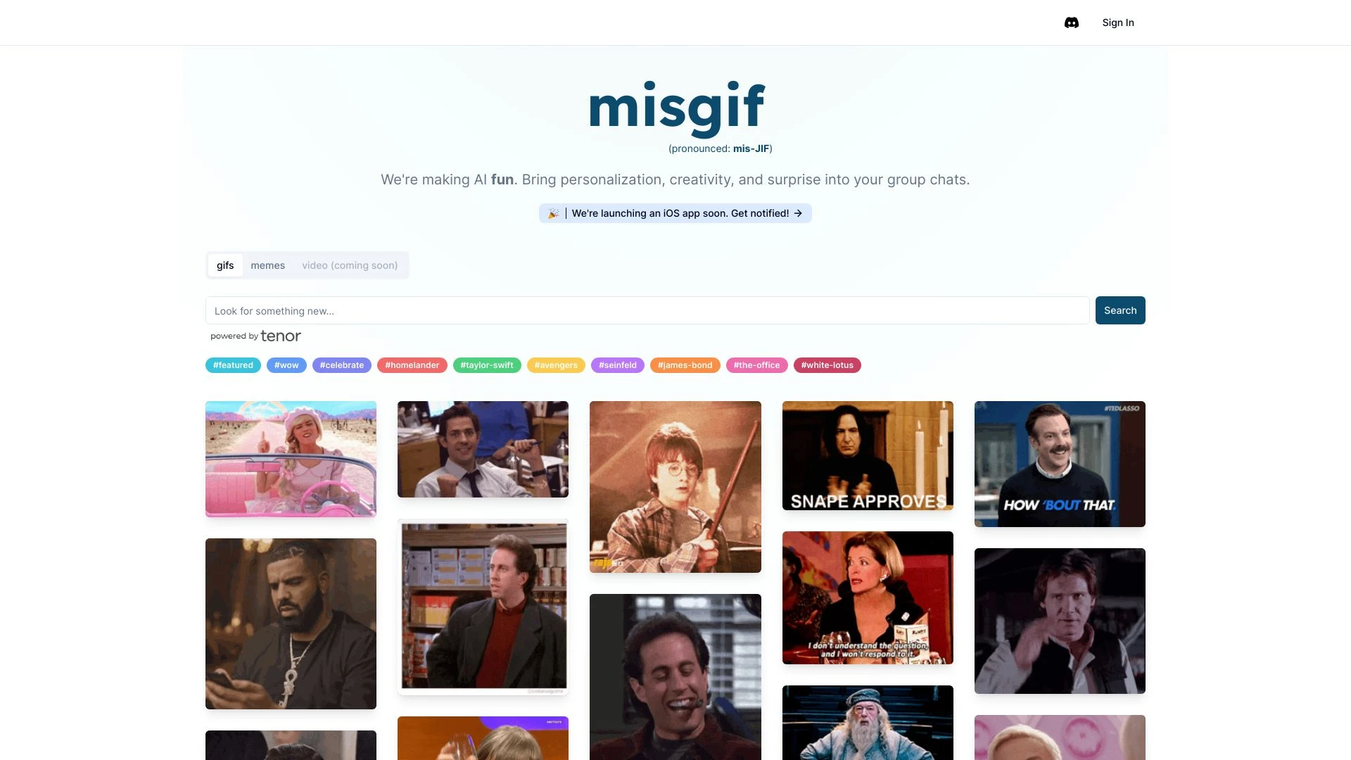 Misgif website preview