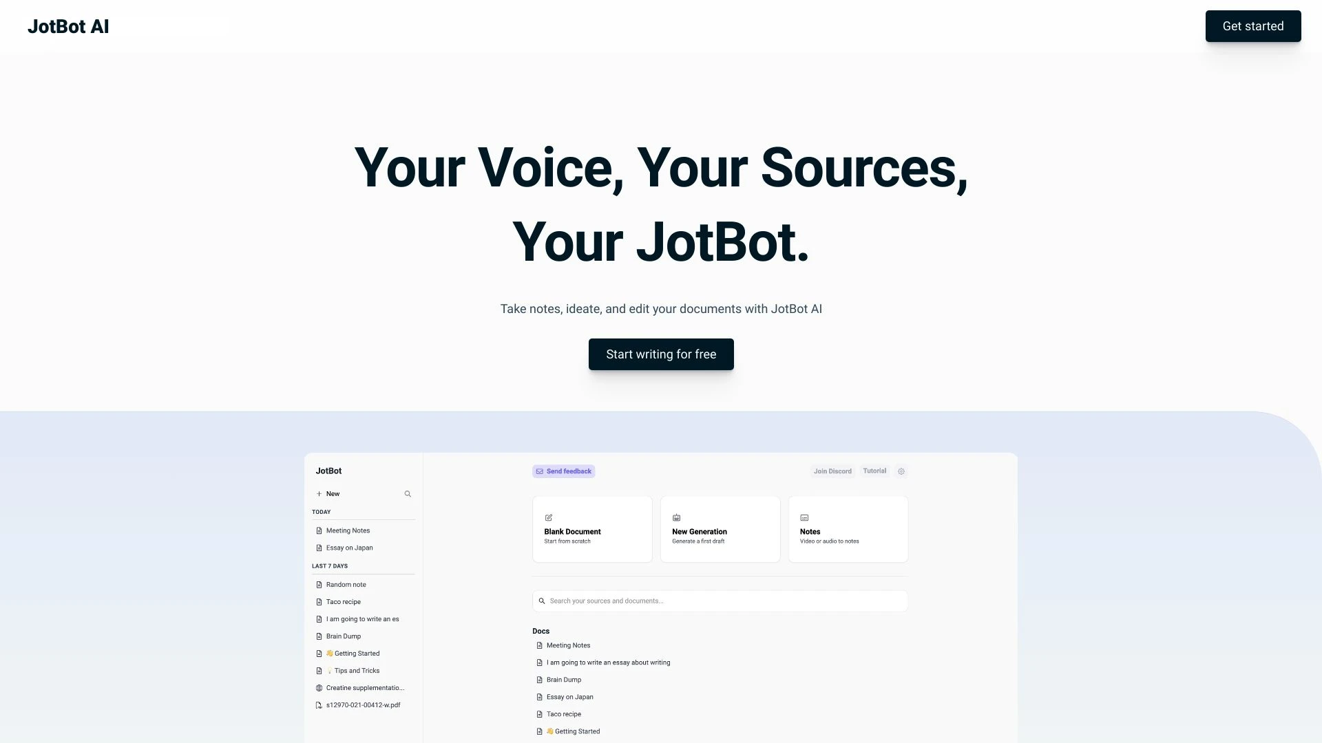 JotBot AI website preview