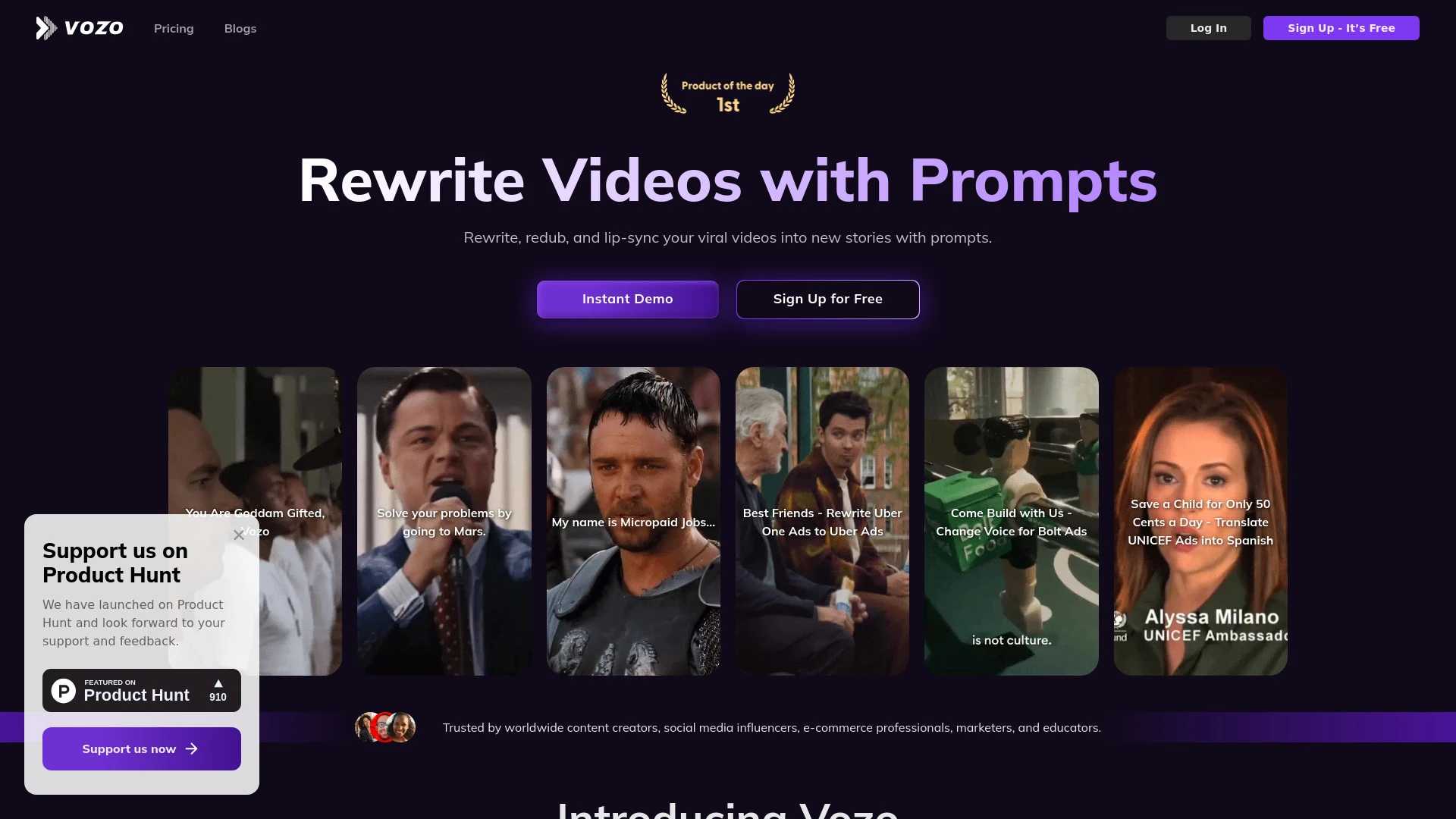 Vozo - AI Video Generator website preview