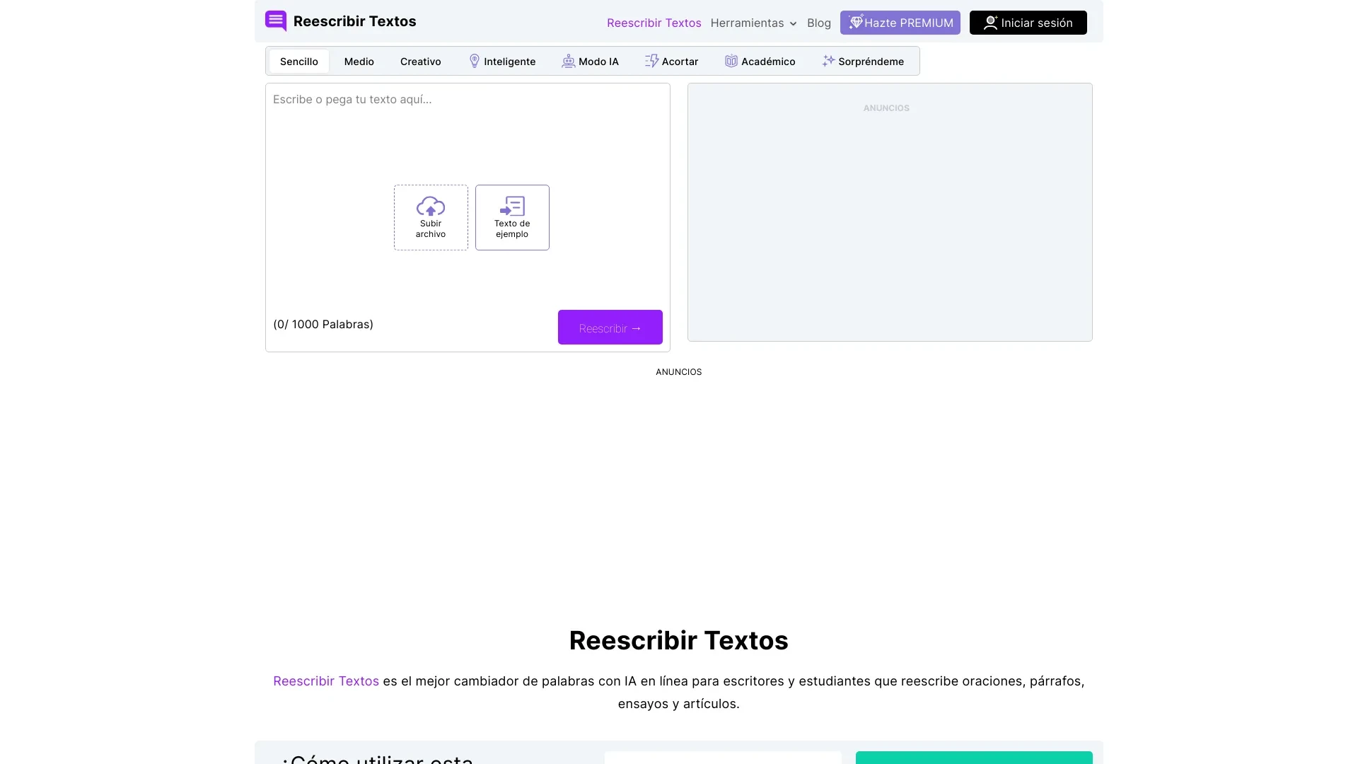 Reescribir Textos - Cambiador de Palabras website preview