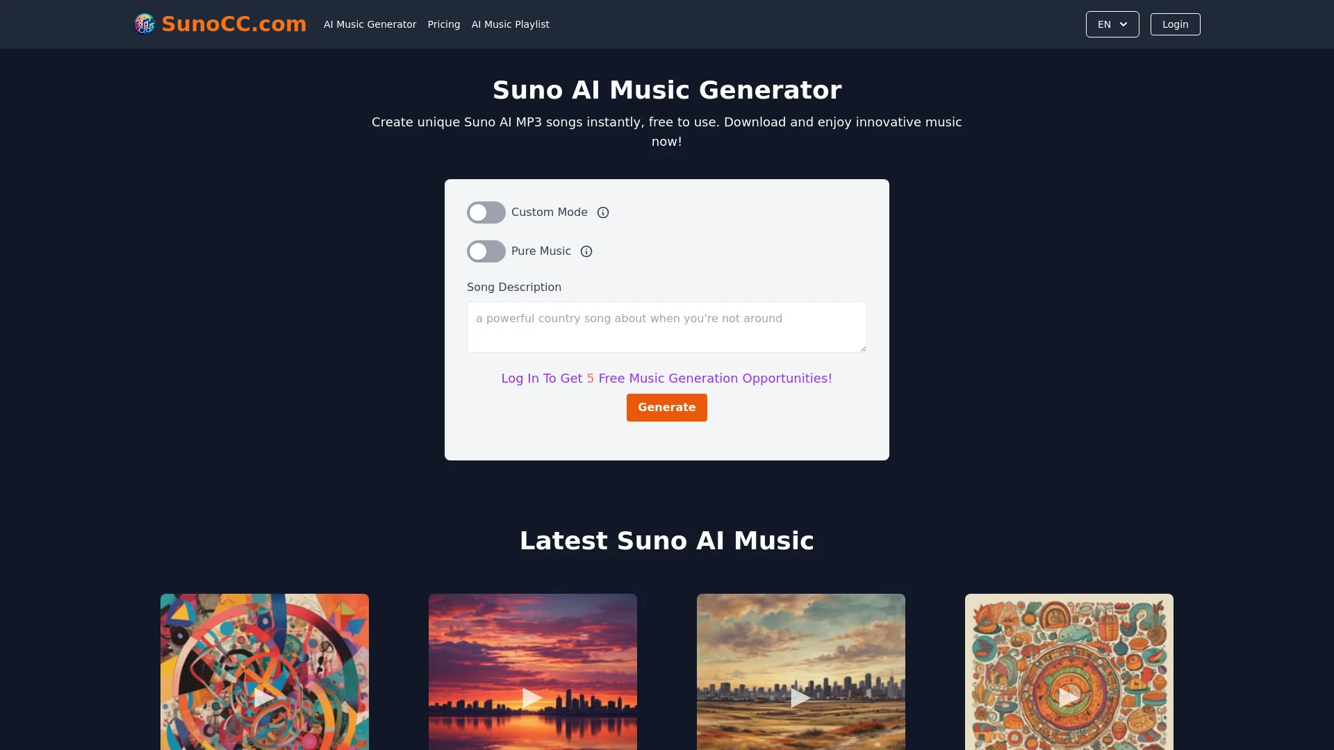 SunoCC.com website preview