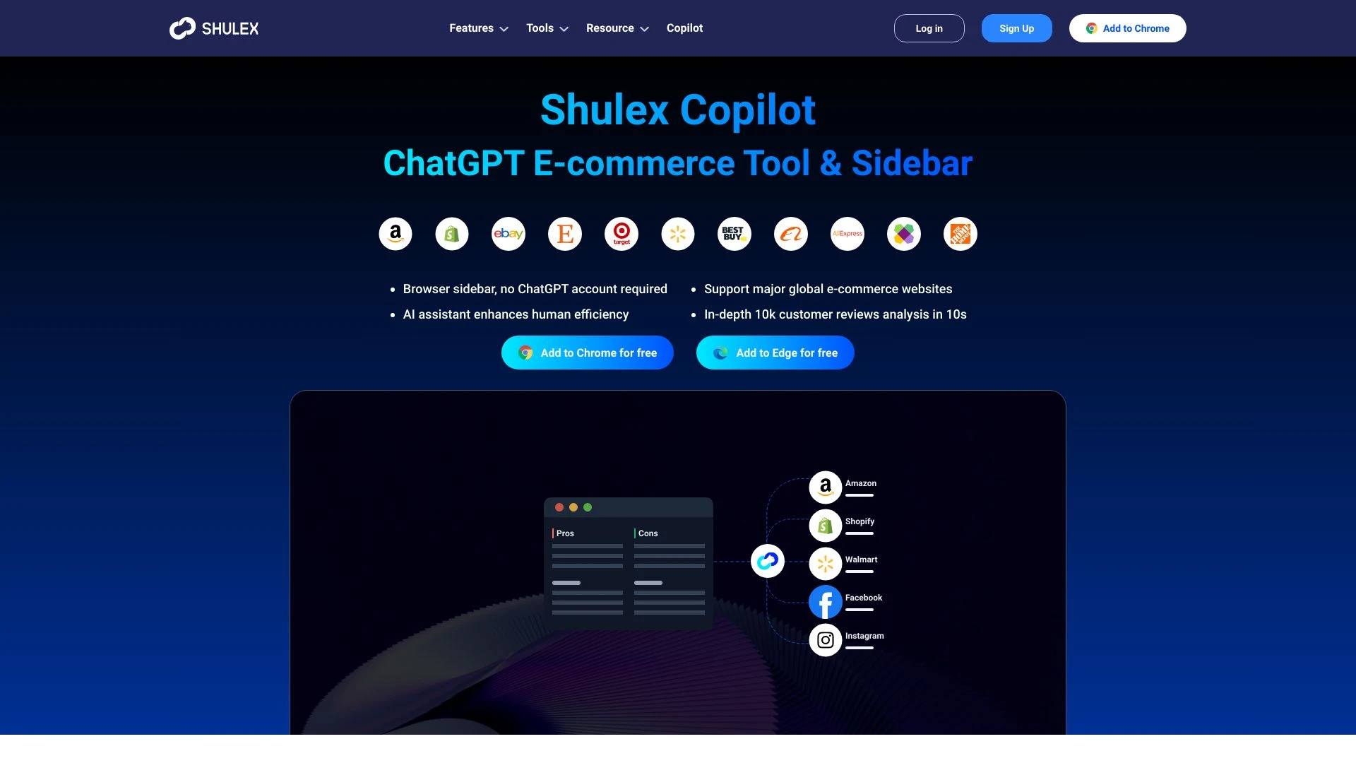 Shulex Copilot ChatGPT E-commerce Tool & Sidebar website preview