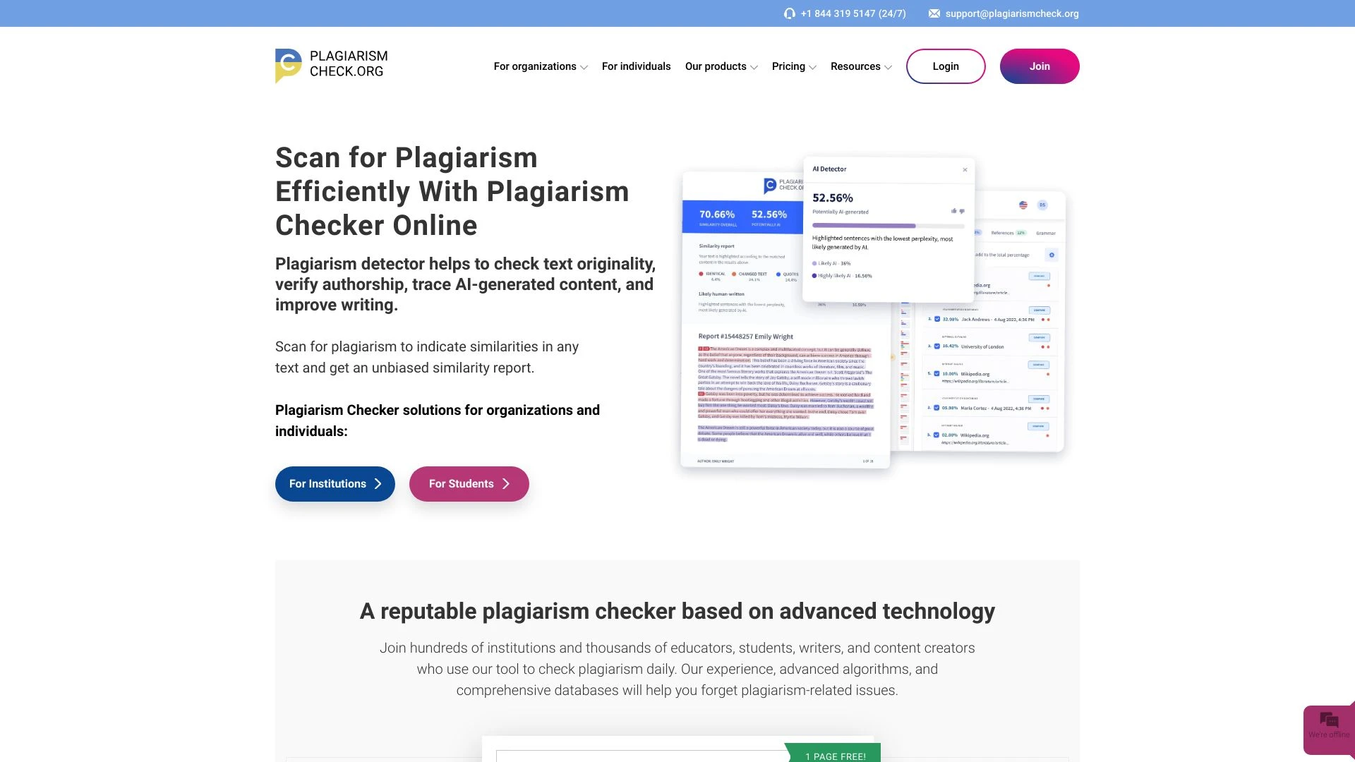 PlagiarismCheck website preview