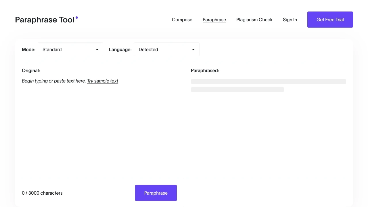 Paraphrase Tool website preview