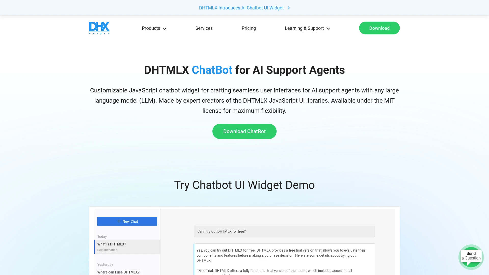 DHTMLX ChatBot website preview