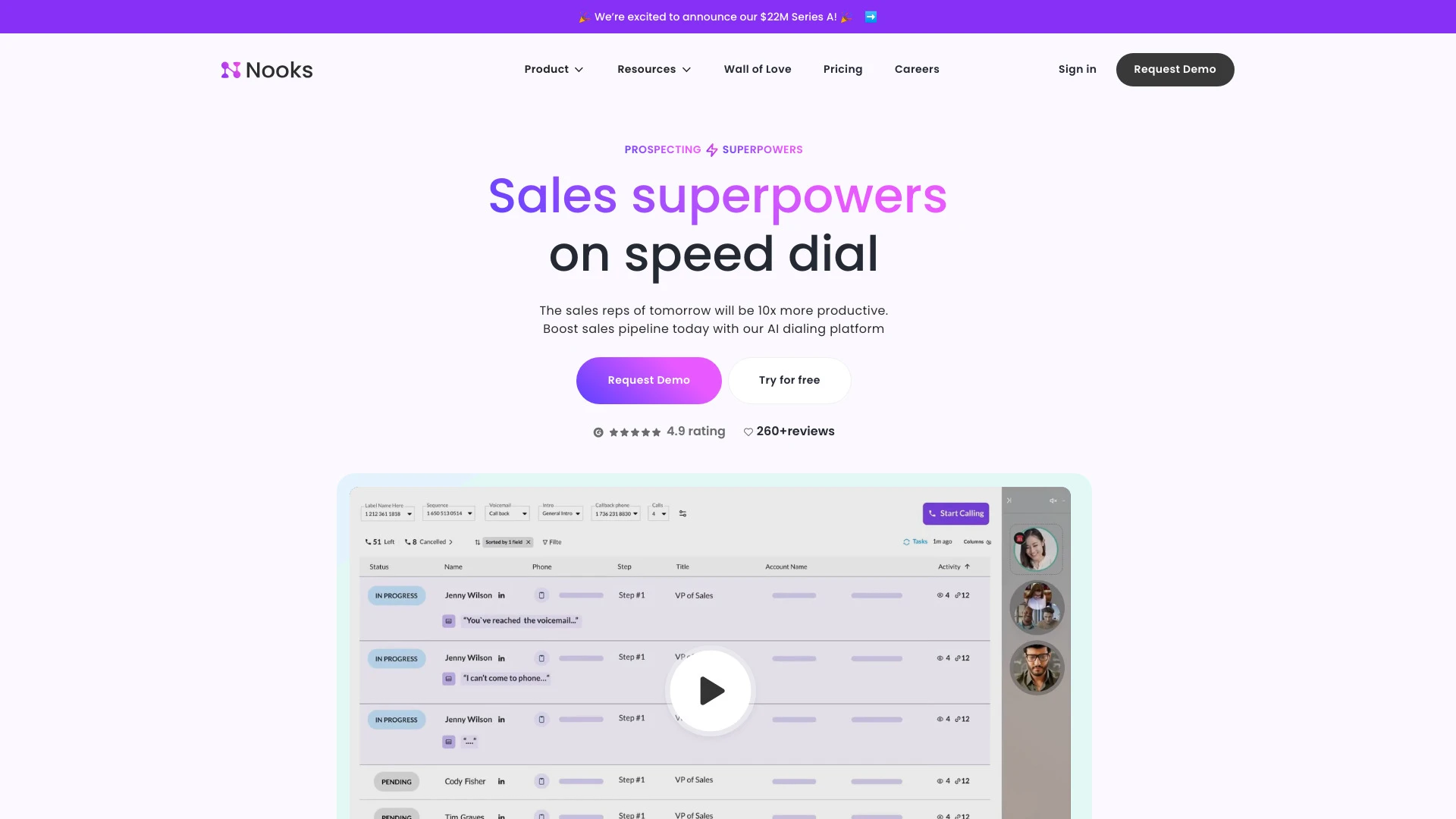 Nooks | AI Powered Parallel Dialer and Virtual Salesfloor website preview