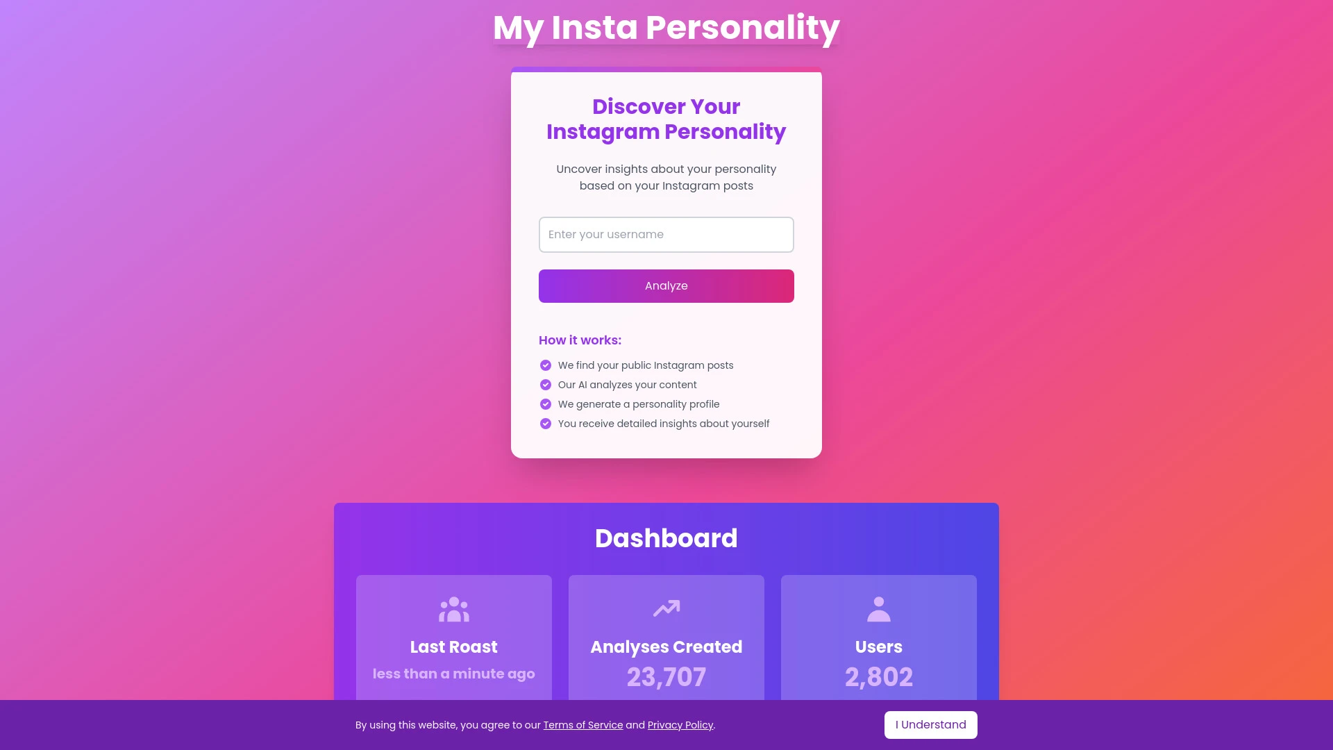 My Insta Personality website preview