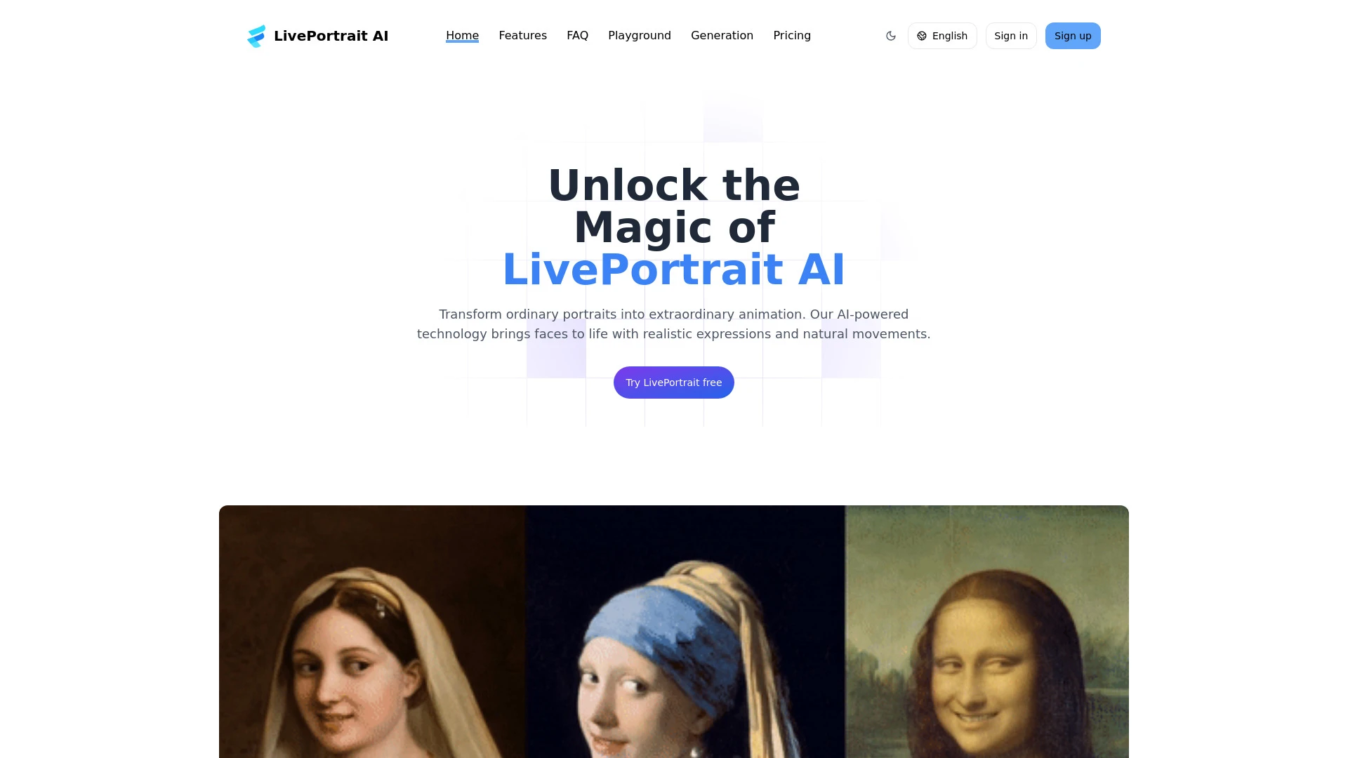 LivePortrait AI website preview