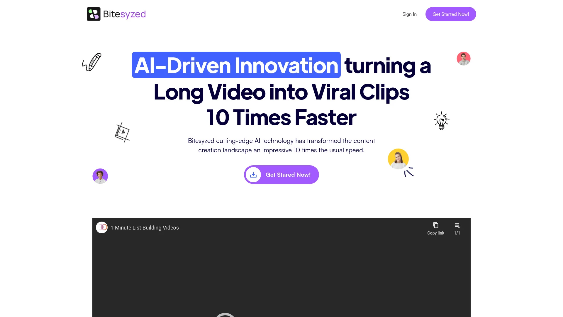 BiteSyzed AI powered Video Repurposing Tool website preview