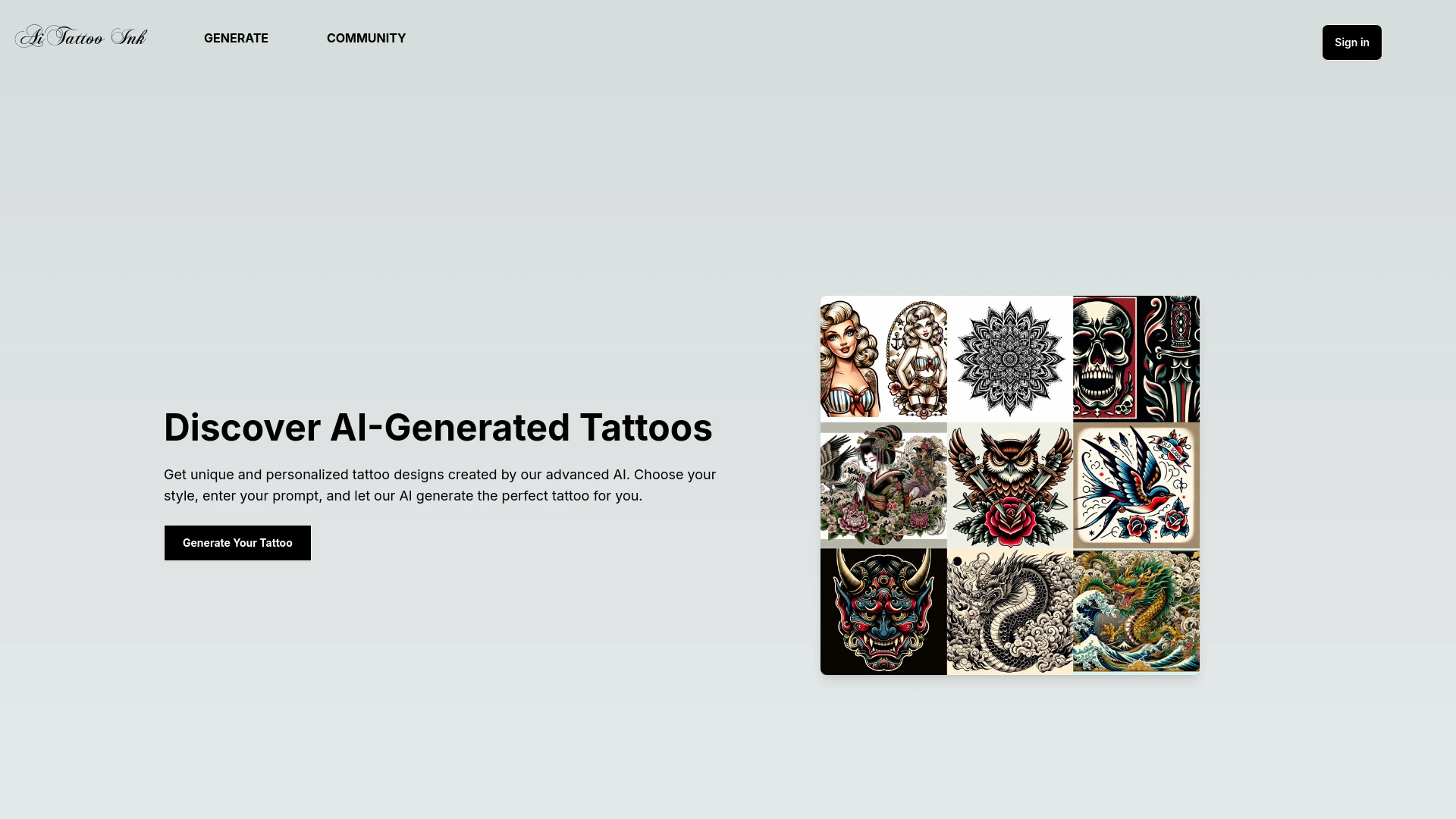 AiTattoo Ink website preview