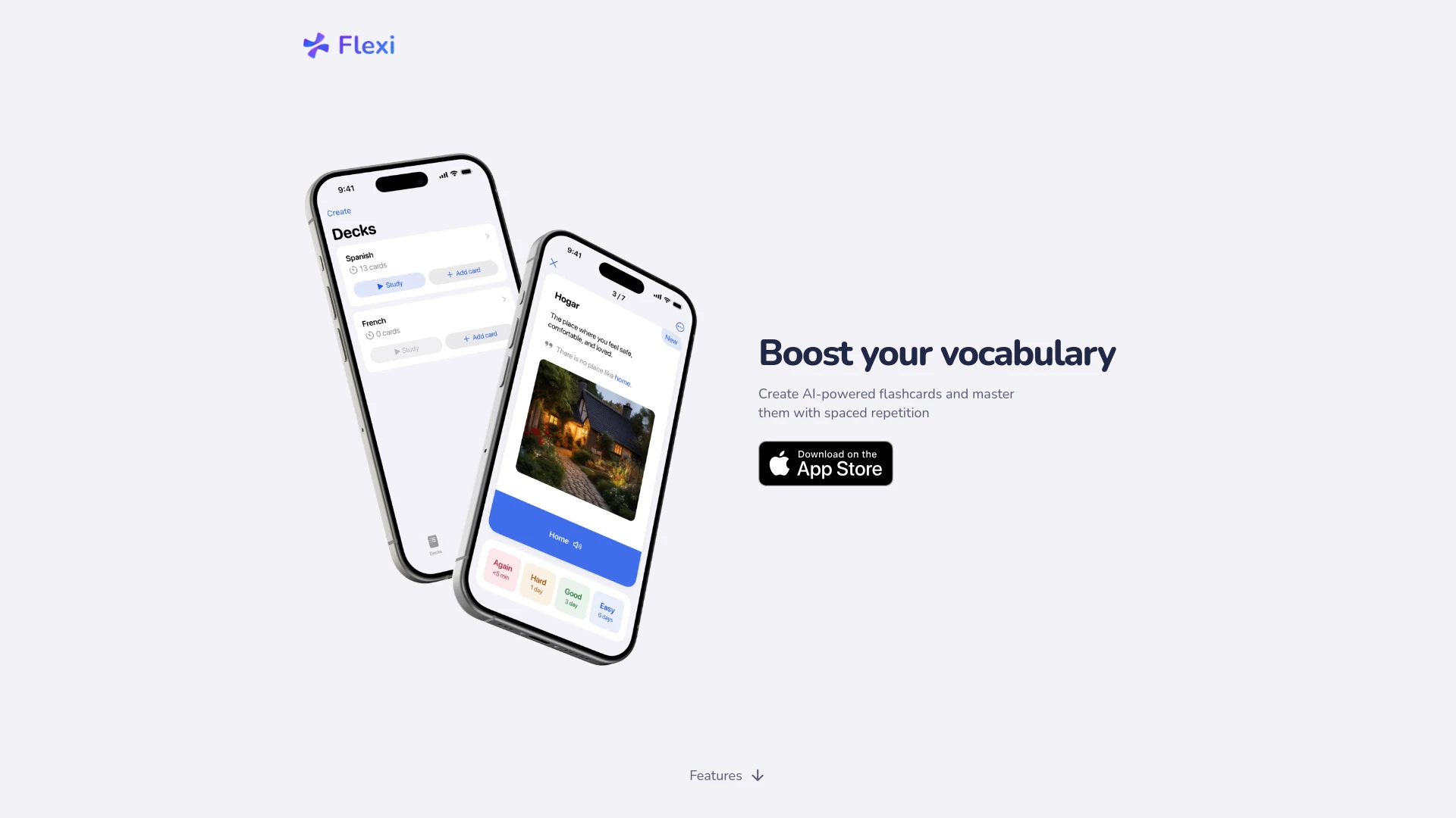 Flexi: AI Language Flashcards website preview