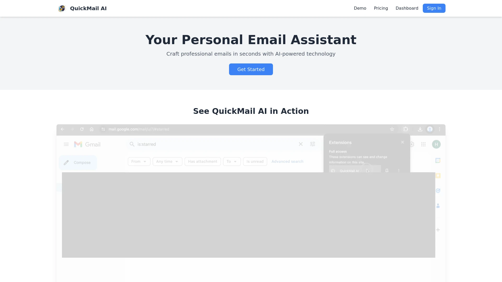 QuickMail AI website preview